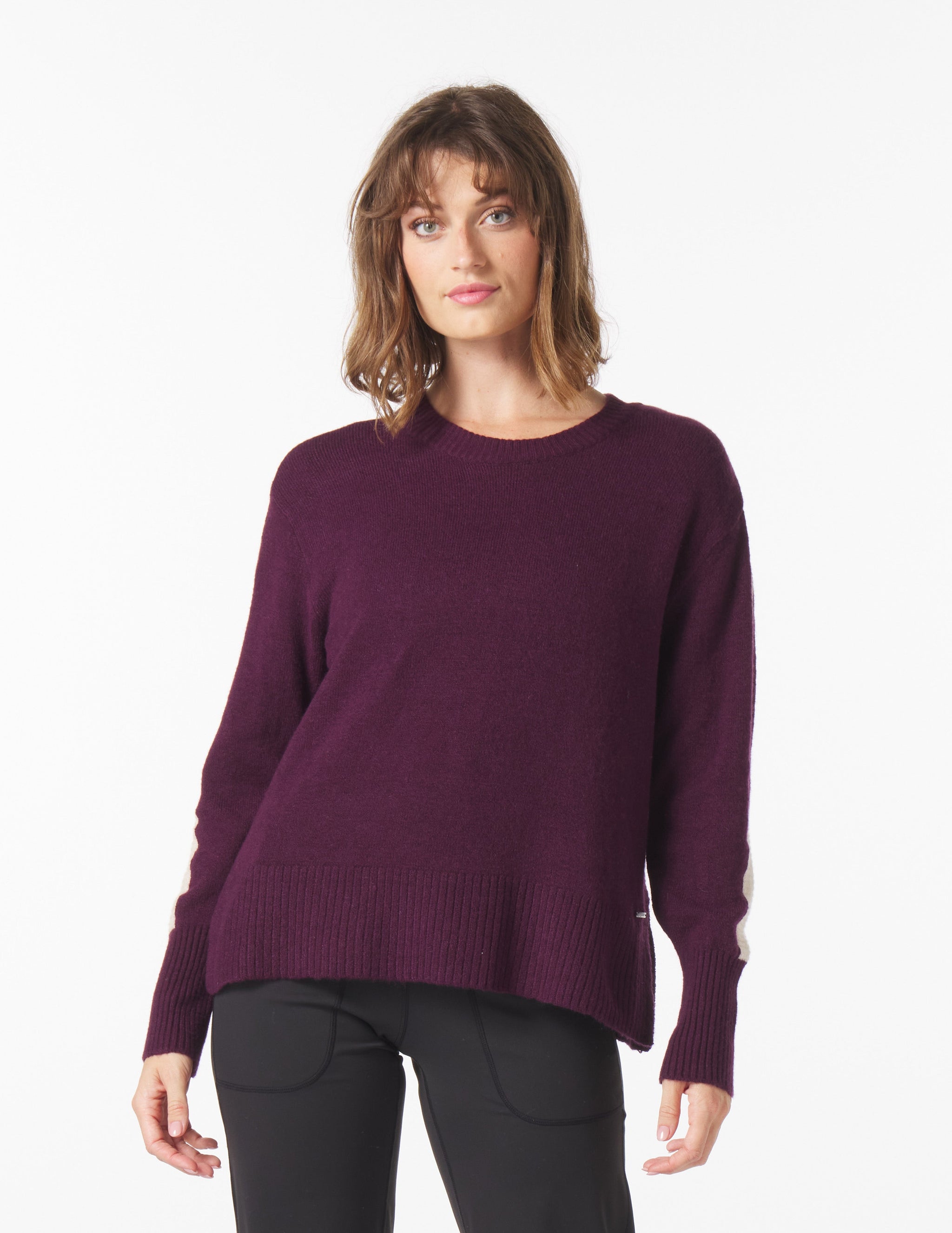 Elevated Knit Crew: Mulberry/Oatmilk Elevated Knit Crew: Mulberry/Oatmilk