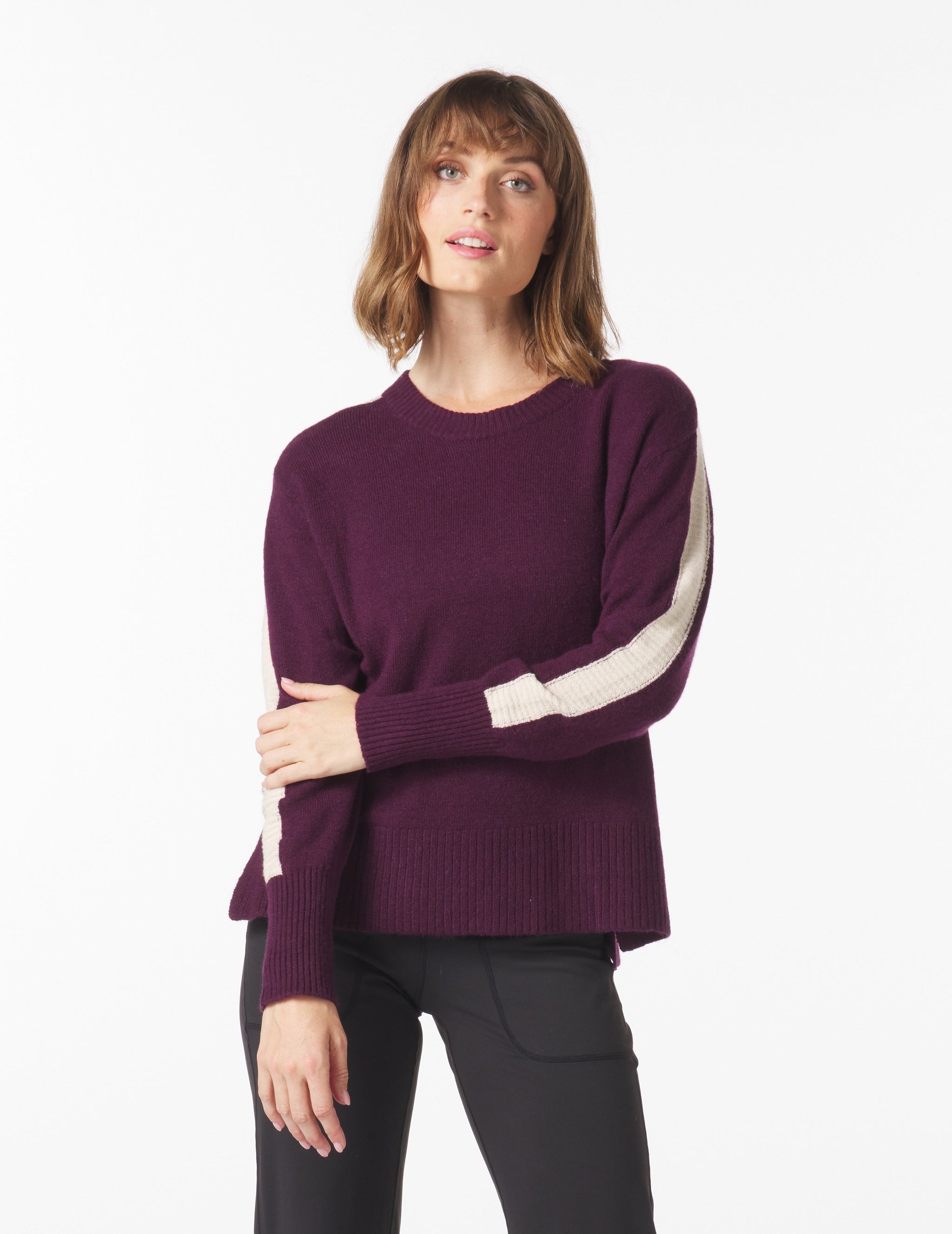 Elevated Knit Crew: Mulberry/Oatmilk Elevated Knit Crew: Mulberry/Oatmilk