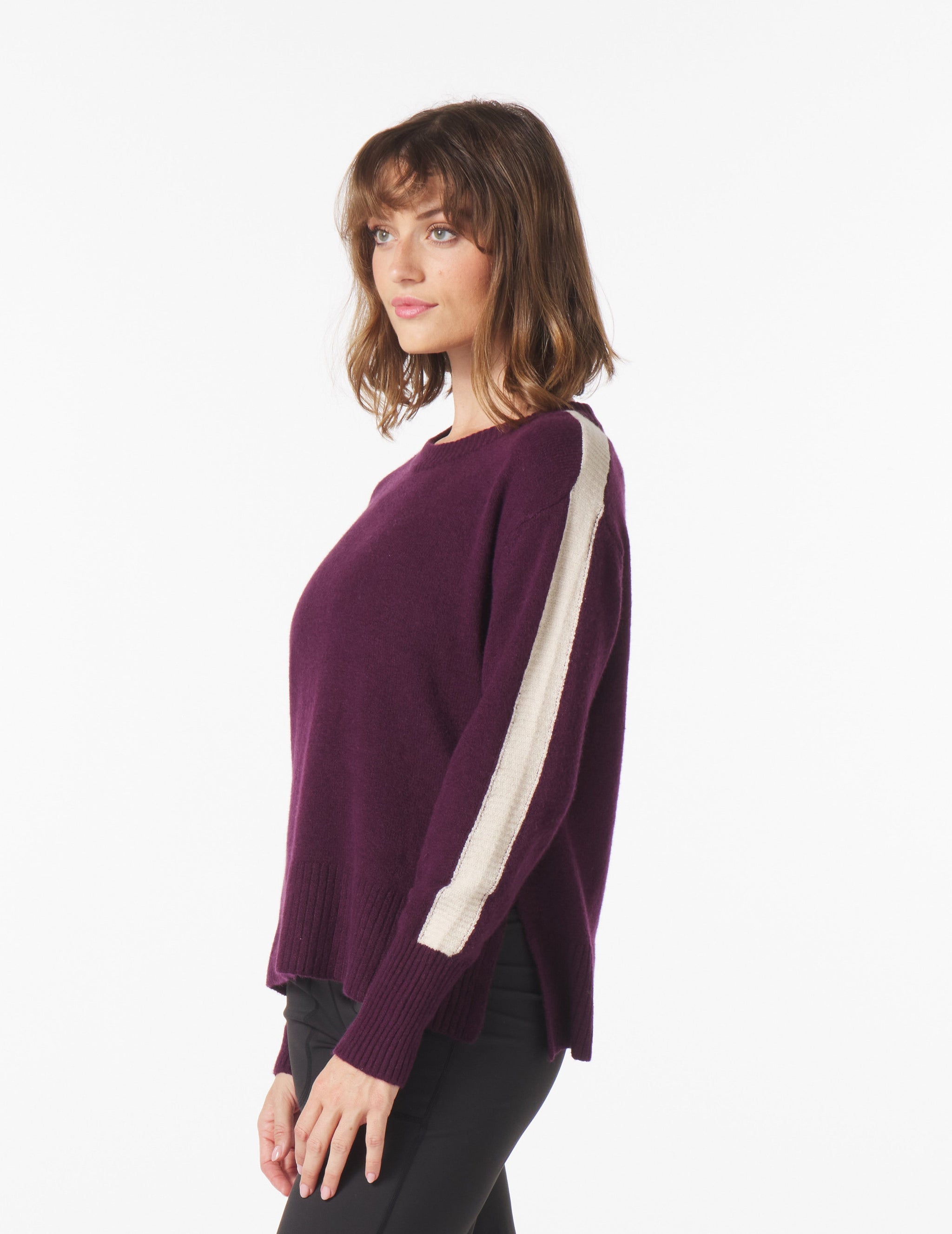 Elevated Knit Crew: Mulberry/Oatmilk Elevated Knit Crew: Mulberry/Oatmilk