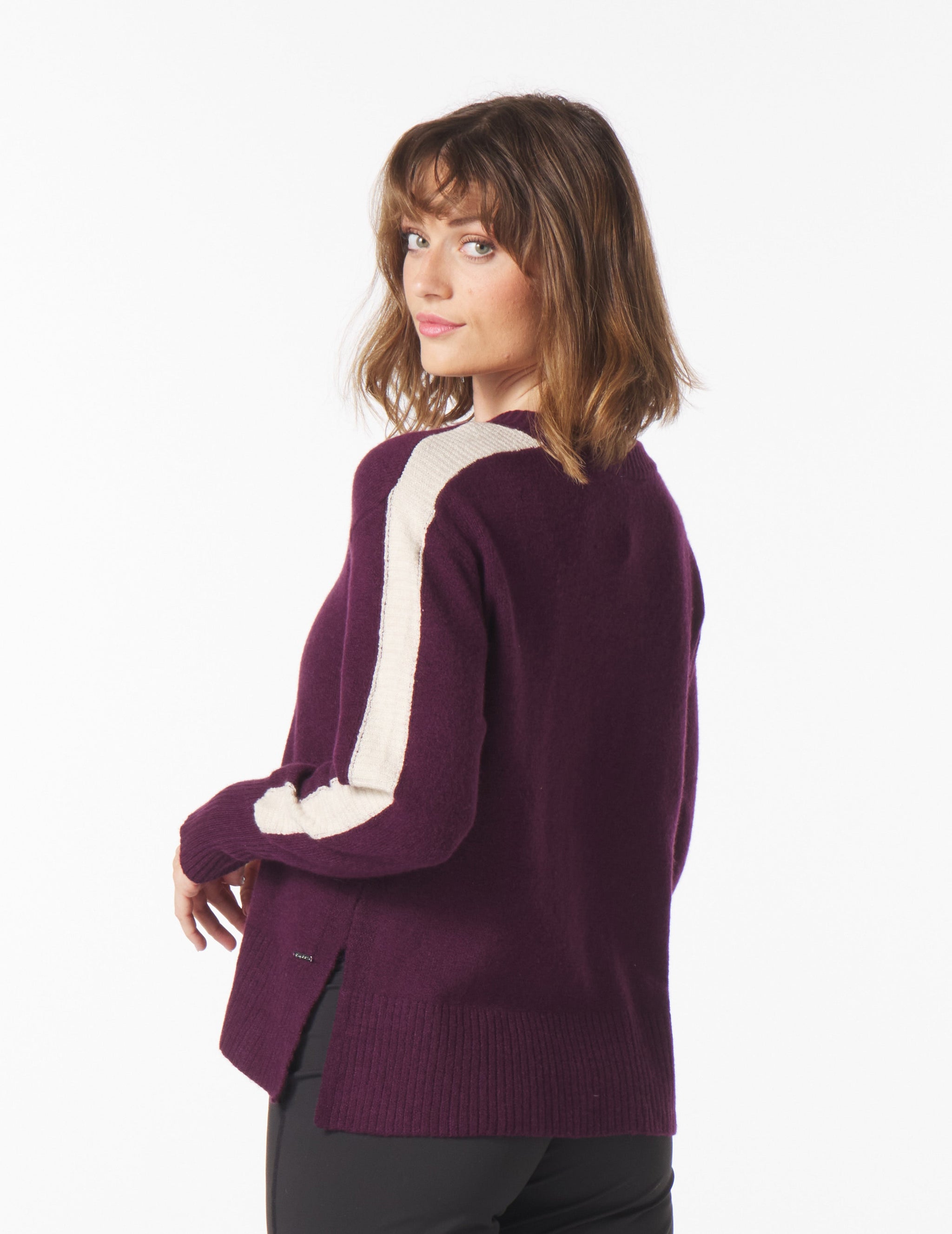 Elevated Knit Crew: Mulberry/Oatmilk Elevated Knit Crew: Mulberry/Oatmilk