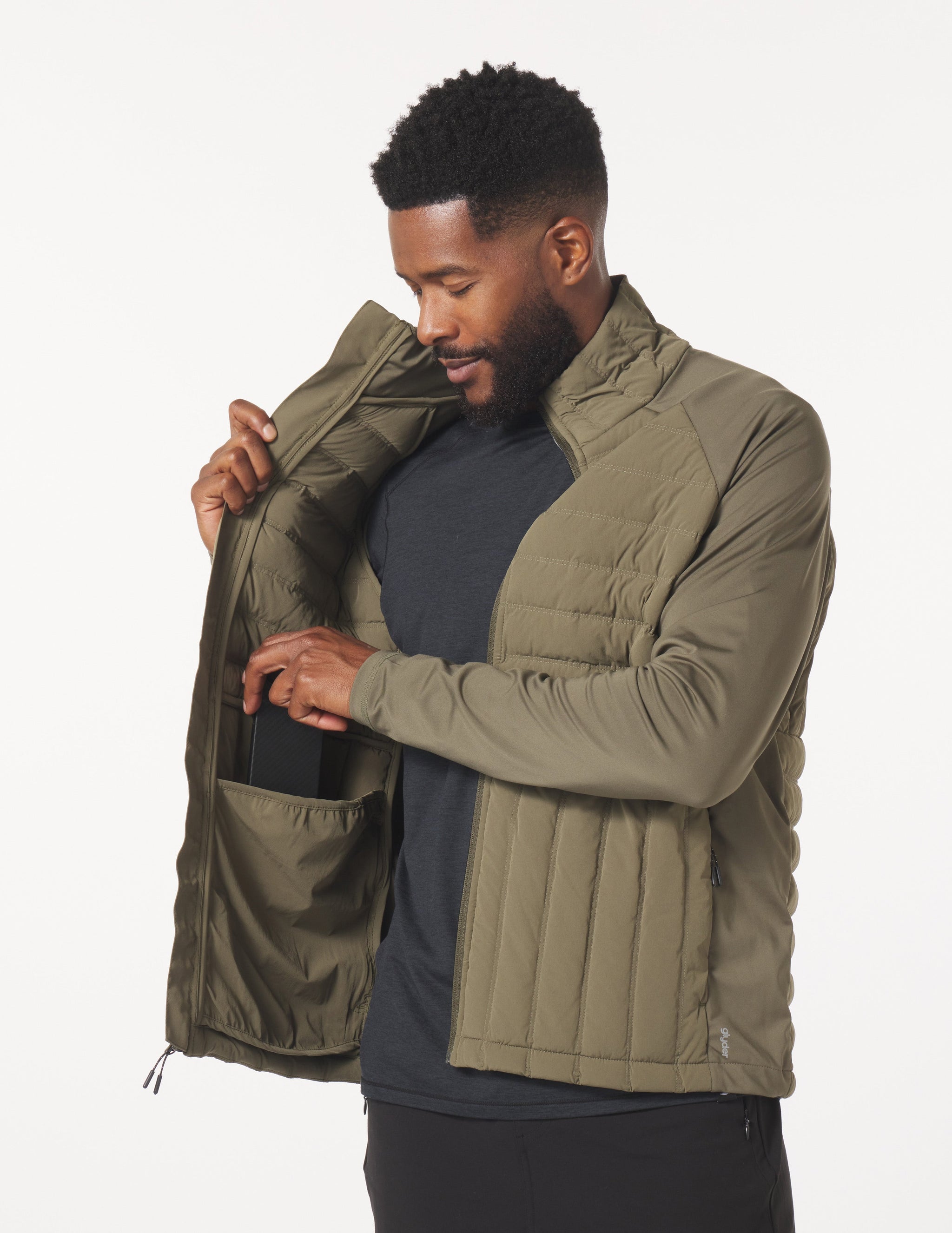 Hybrid Puffer Jacket: Moss Hybrid Puffer Jacket: Moss