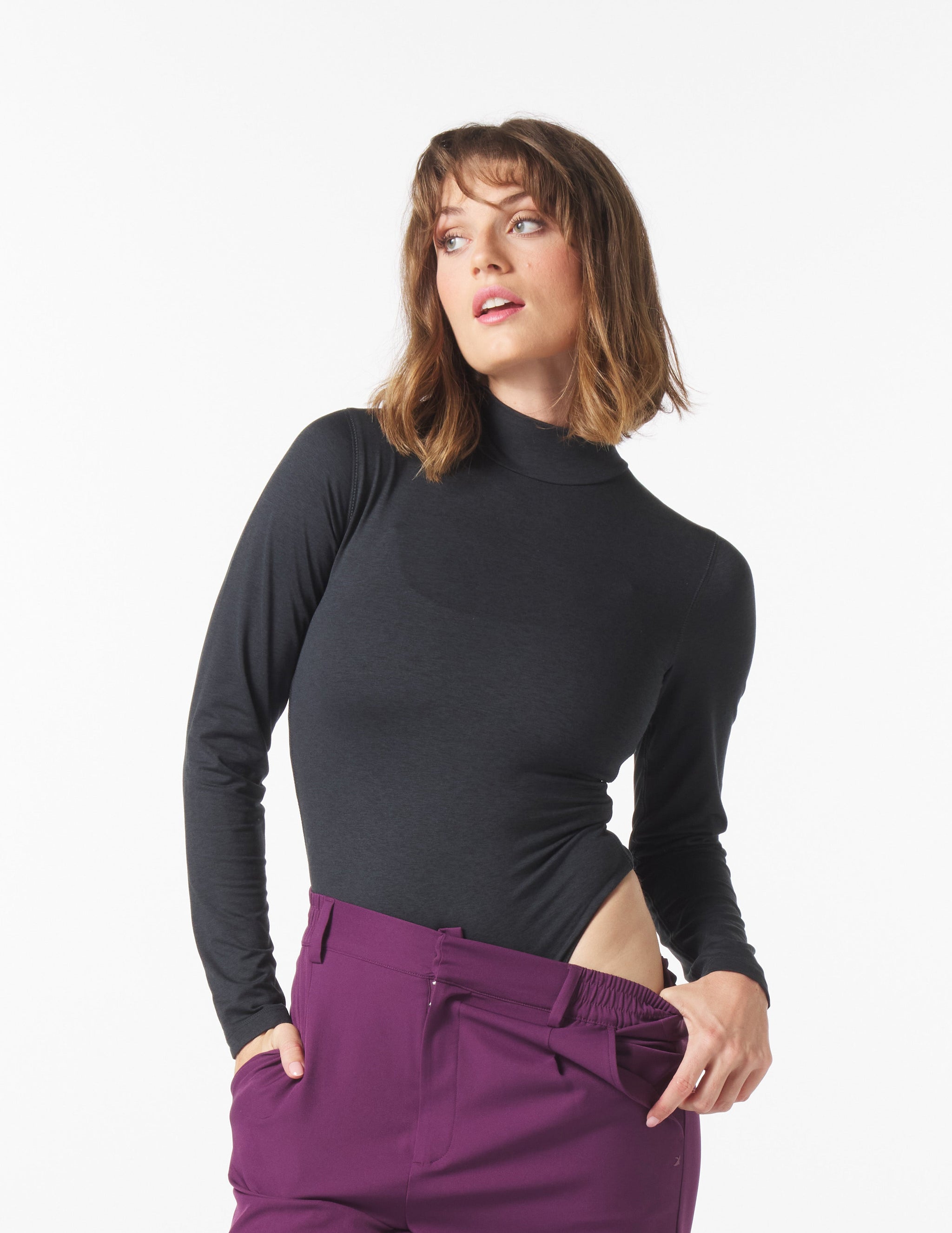 Long Sleeve Mock Neck Body Suit: Black Long Sleeve Mock Neck Body Suit: Black
