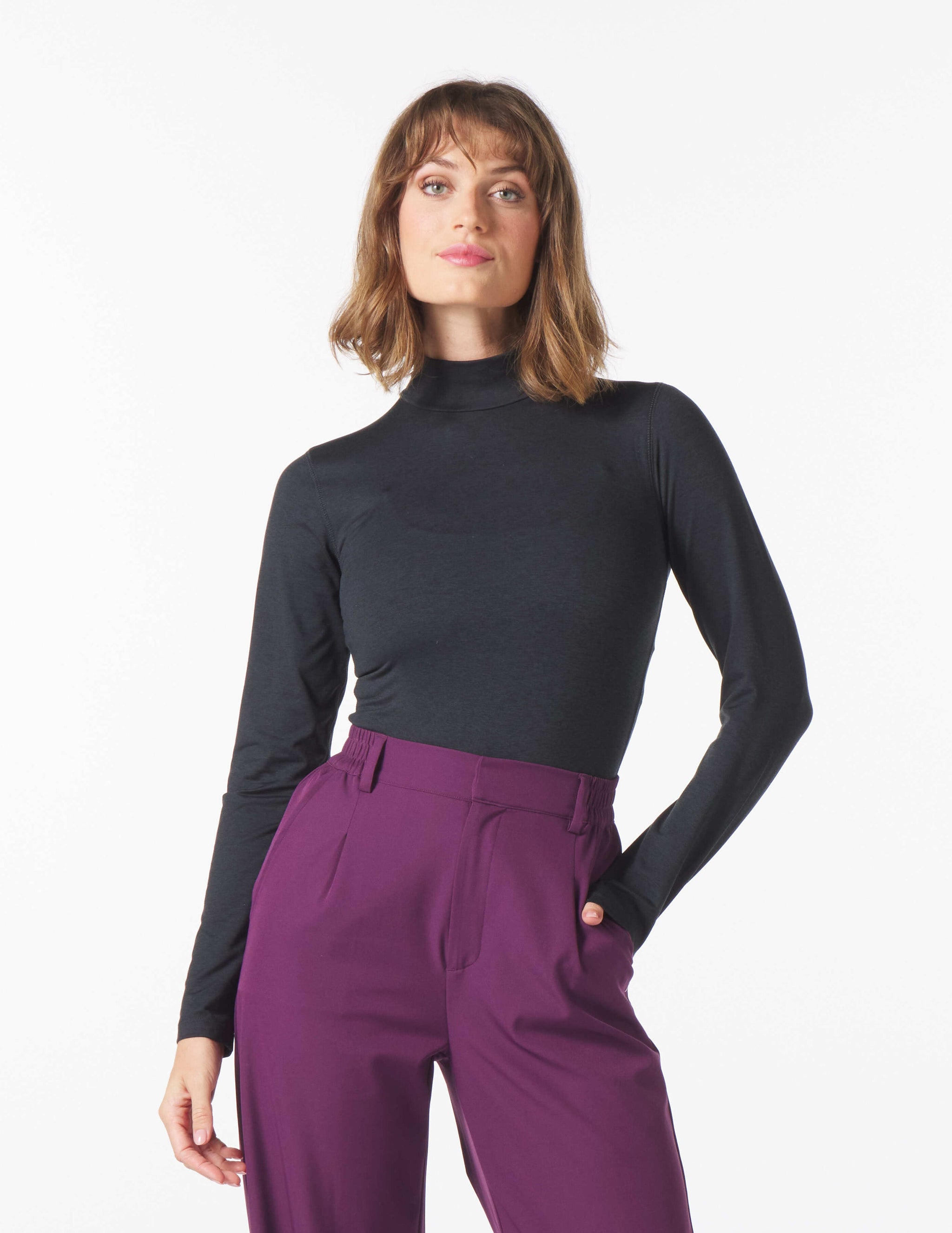 Long Sleeve Mock Neck Body Suit: Black Long Sleeve Mock Neck Body Suit: Black