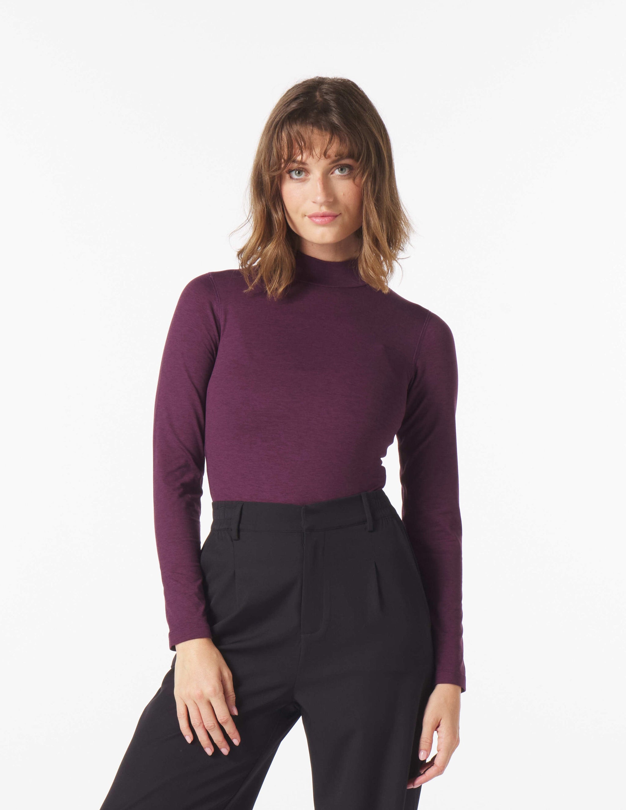 Long Sleeve Mock Neck Body Suit: Mulberry Long Sleeve Mock Neck Body Suit: Mulberry