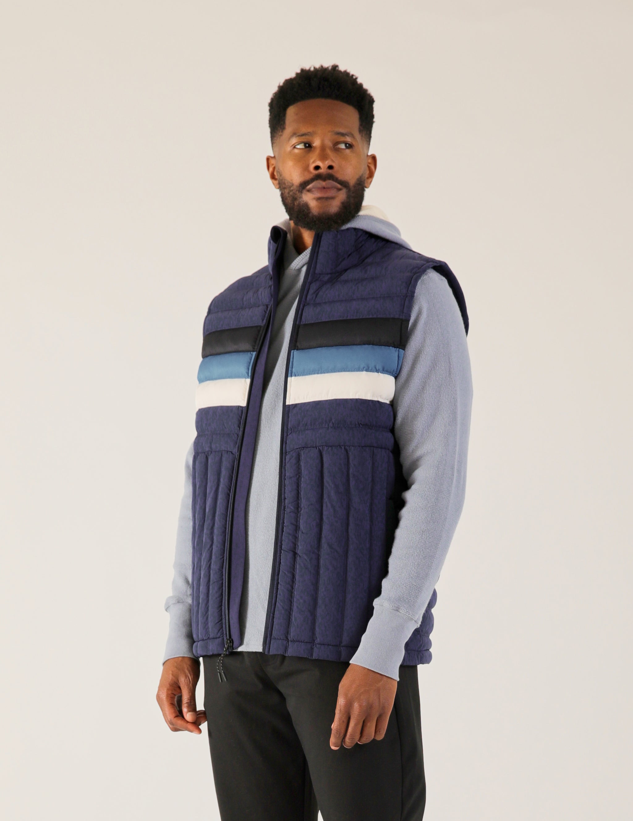 Hybrid Puffer Vest: Navy Color Block Hybrid Puffer Vest: Navy Color Block