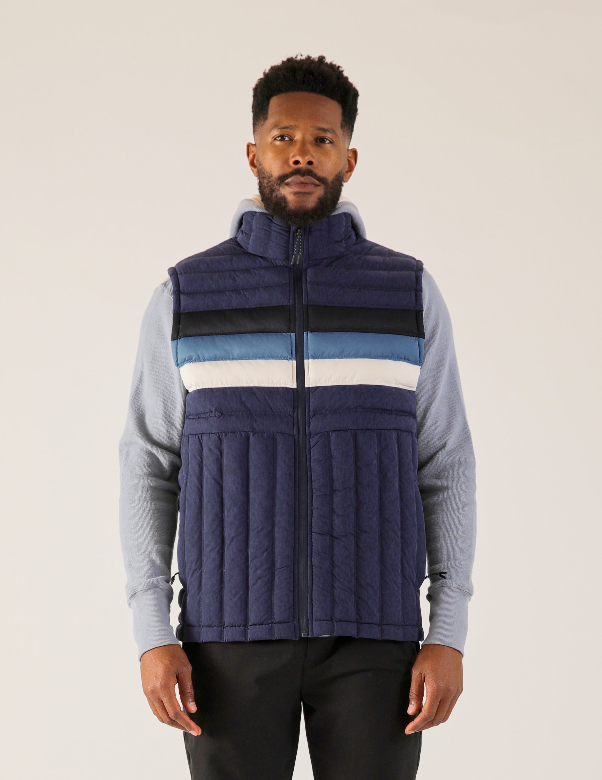 Hybrid Puffer Vest: Navy Color Block Hybrid Puffer Vest: Navy Color Block