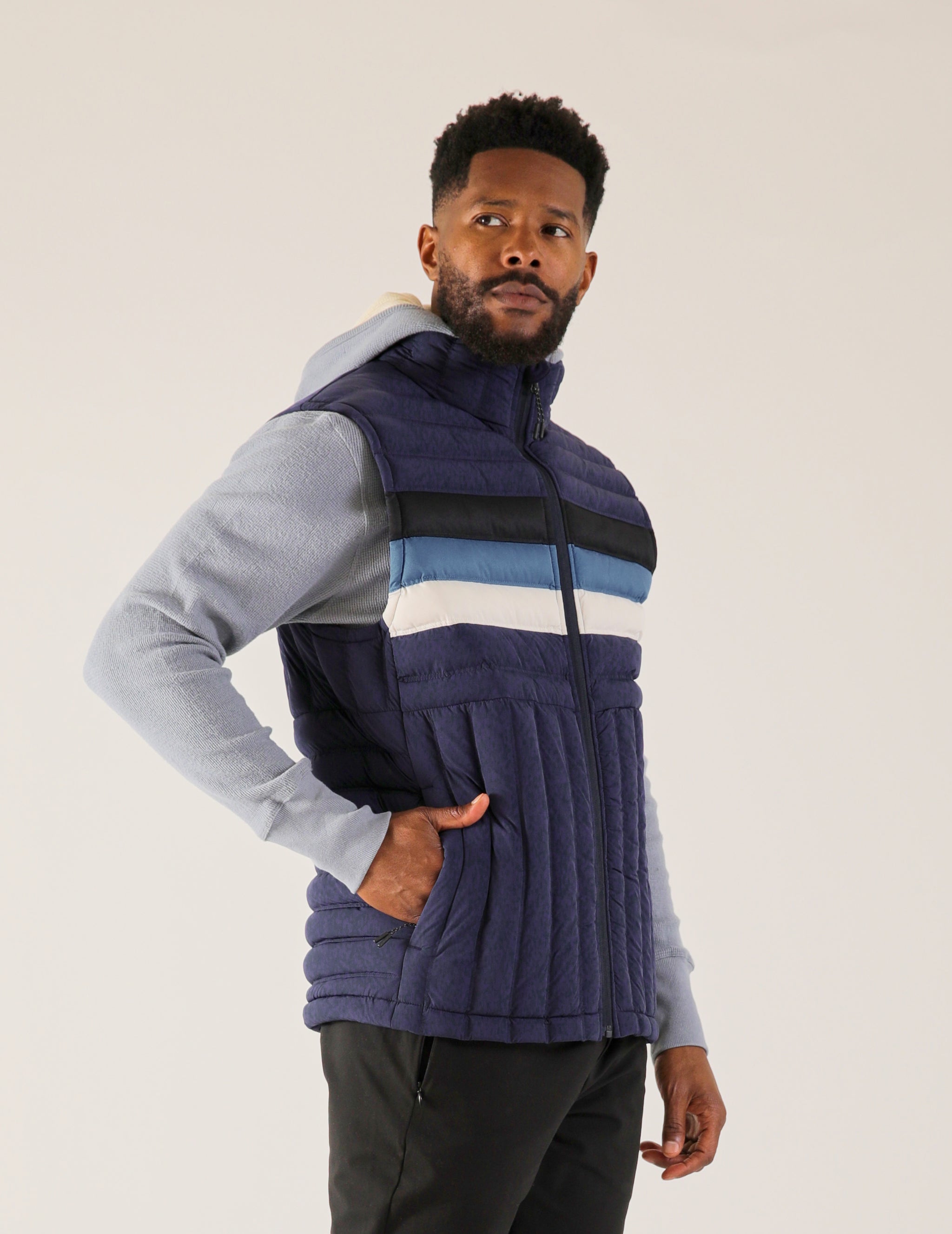 Hybrid Puffer Vest: Navy Color Block Hybrid Puffer Vest: Navy Color Block
