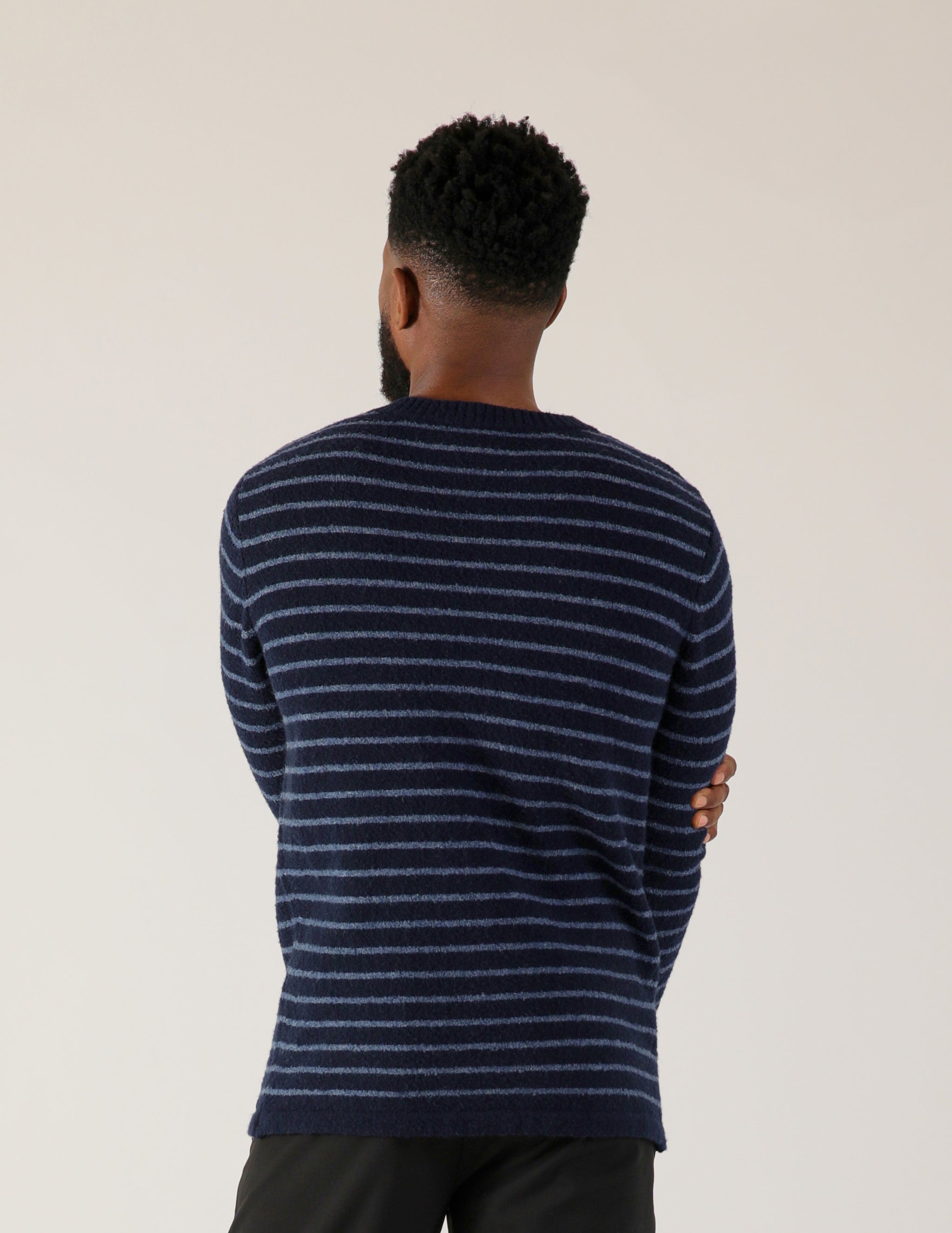 Ridge View Boucle Sweater: Navy Stripe Ridge View Boucle Sweater: Navy Stripe