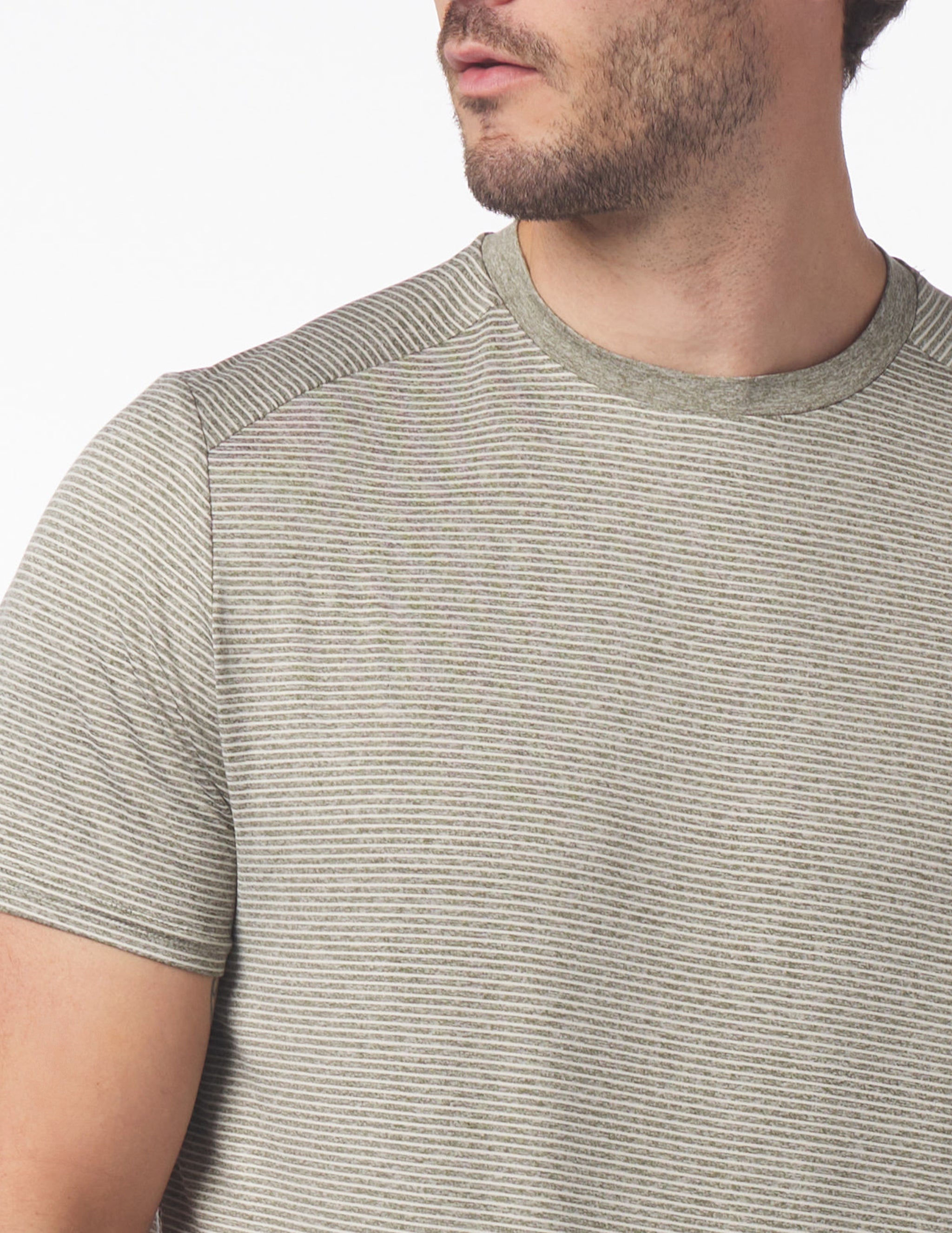 Salton Short Sleeve: Moss Heather/White Stripe Salton Short Sleeve: Moss Heather/White Stripe