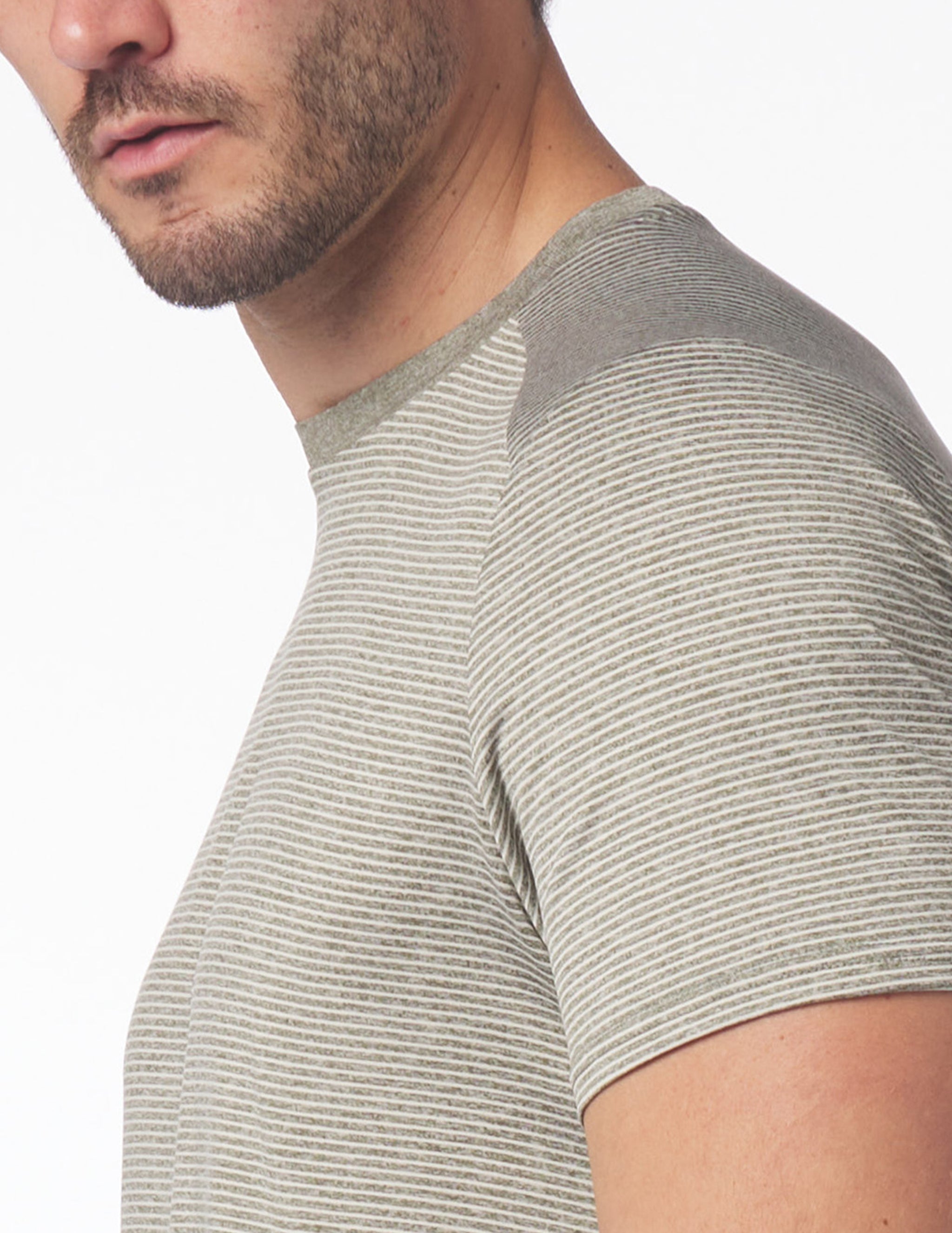 Salton Short Sleeve: Moss Heather/White Stripe Salton Short Sleeve: Moss Heather/White Stripe