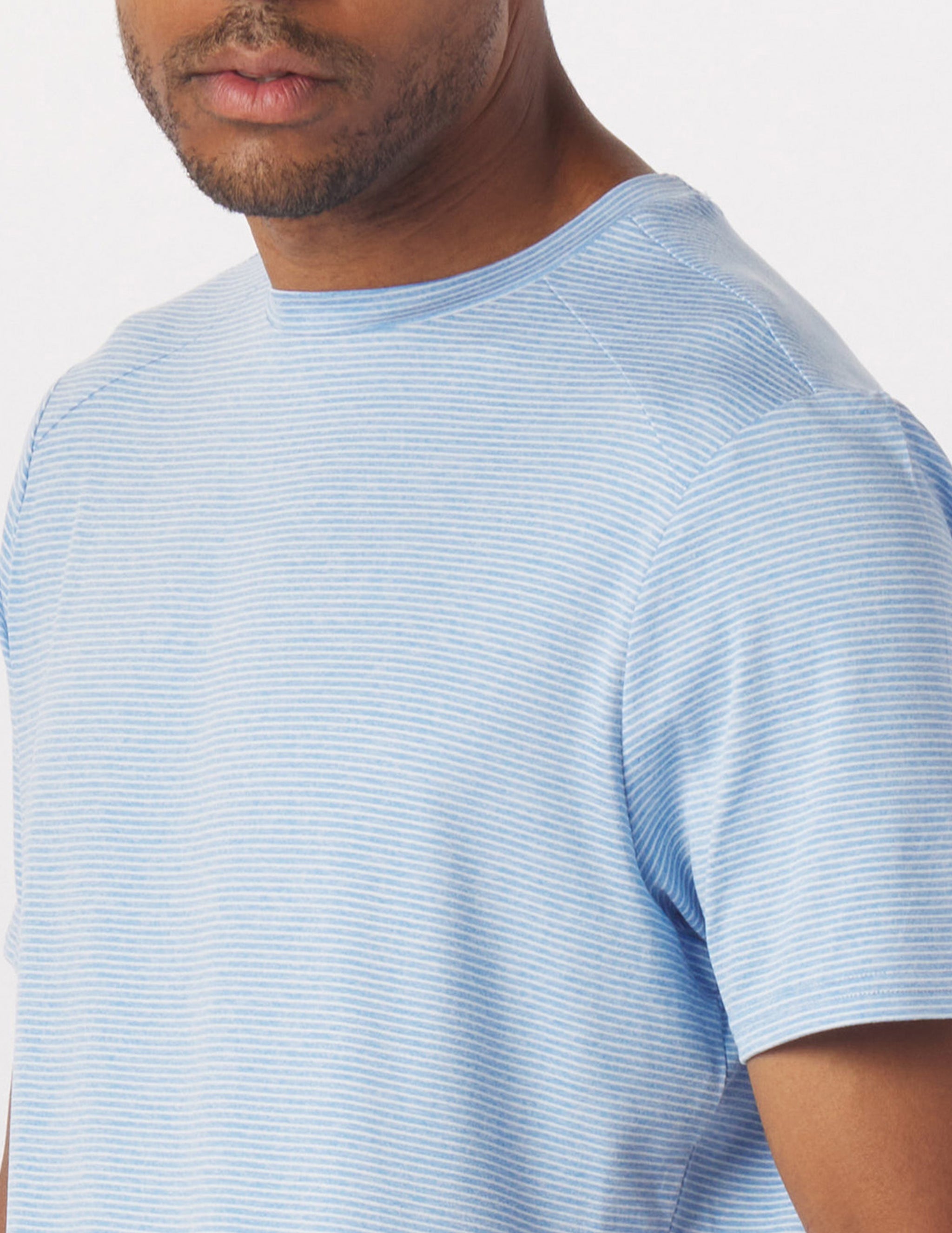 Salton Short Sleeve: Ice Blue/Oatmilk Stripe Salton Short Sleeve: Ice Blue/Oatmilk Stripe