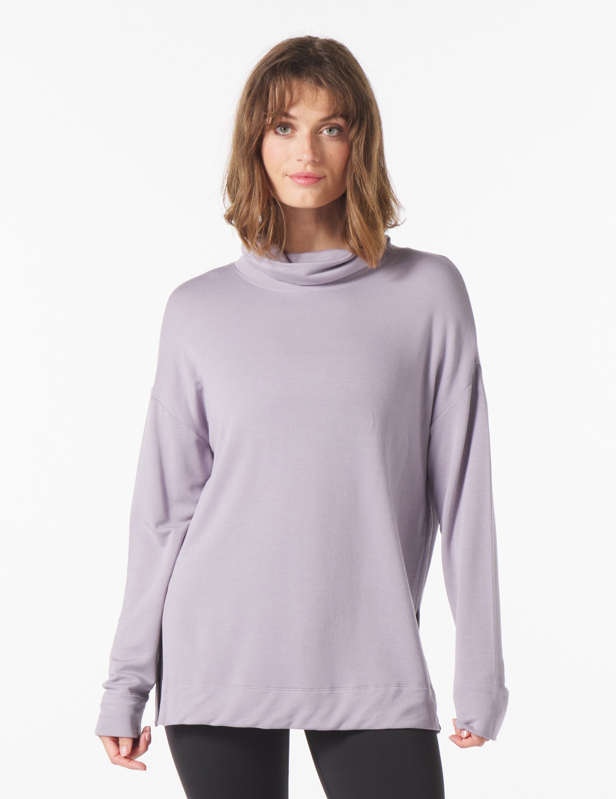 Scarf Neck Tunic: Dusty Lavender Scarf Neck Tunic: Dusty Lavender