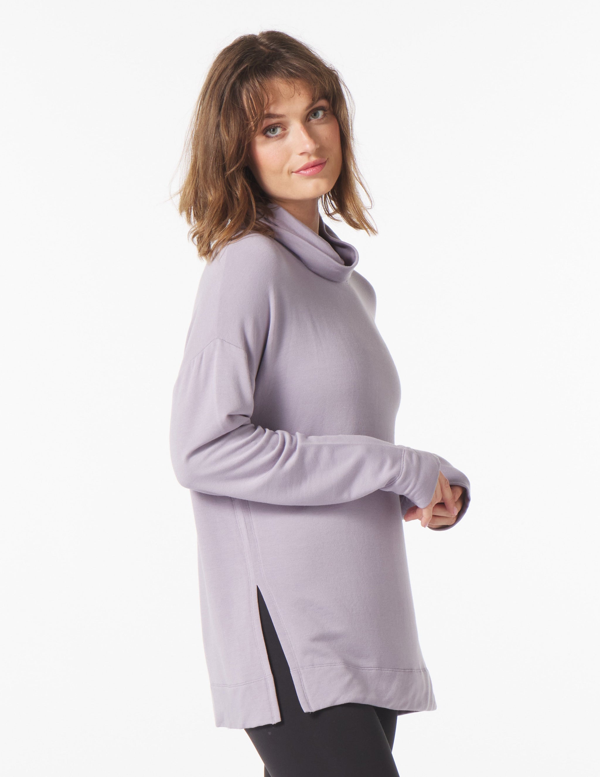 Scarf Neck Tunic: Dusty Lavender Scarf Neck Tunic: Dusty Lavender