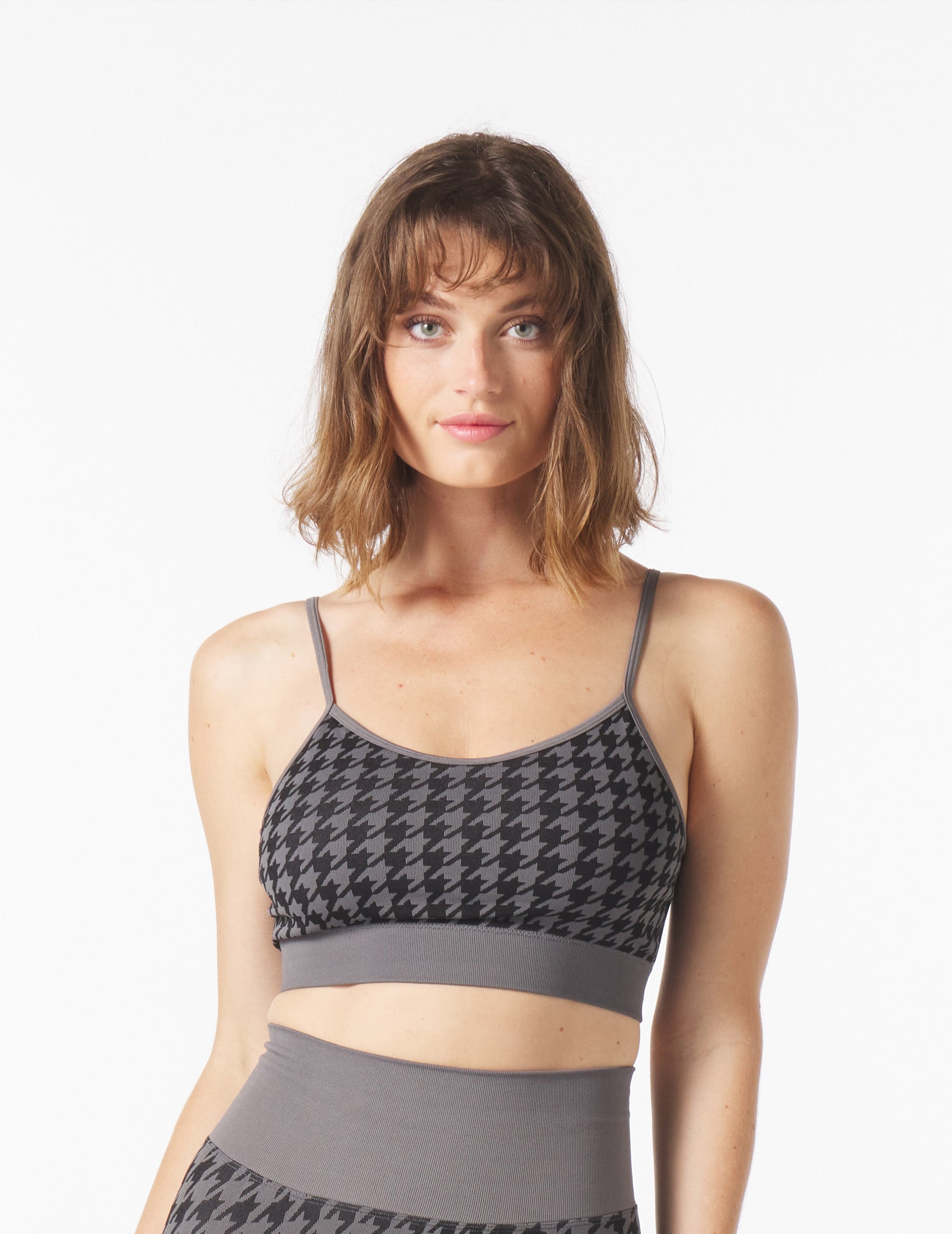 Seamless Houndstooth Jacquard Bra: Black/Carbon Seamless Houndstooth Jacquard Bra: Black/Carbon