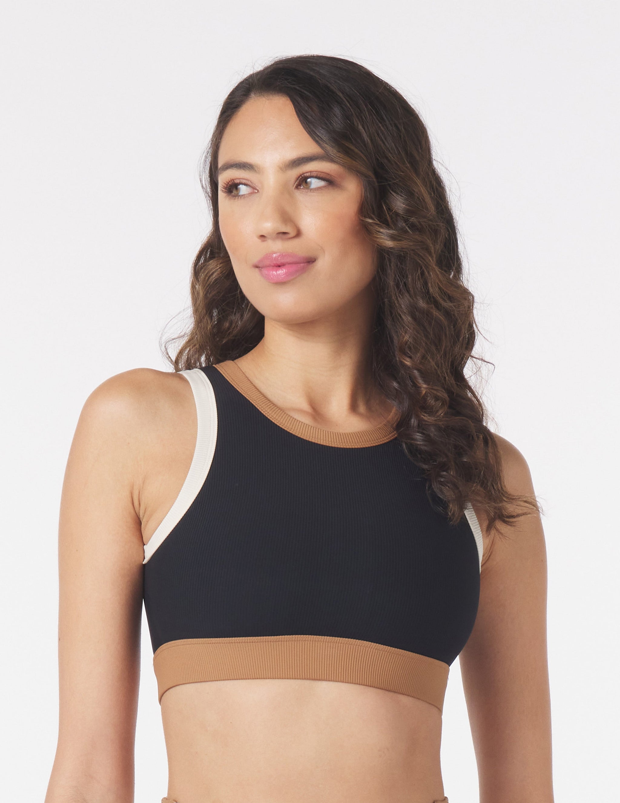 Socialite Bra: Black Oatmilk/Almond Contrast Socialite Bra: Black Oatmilk/Almond Contrast