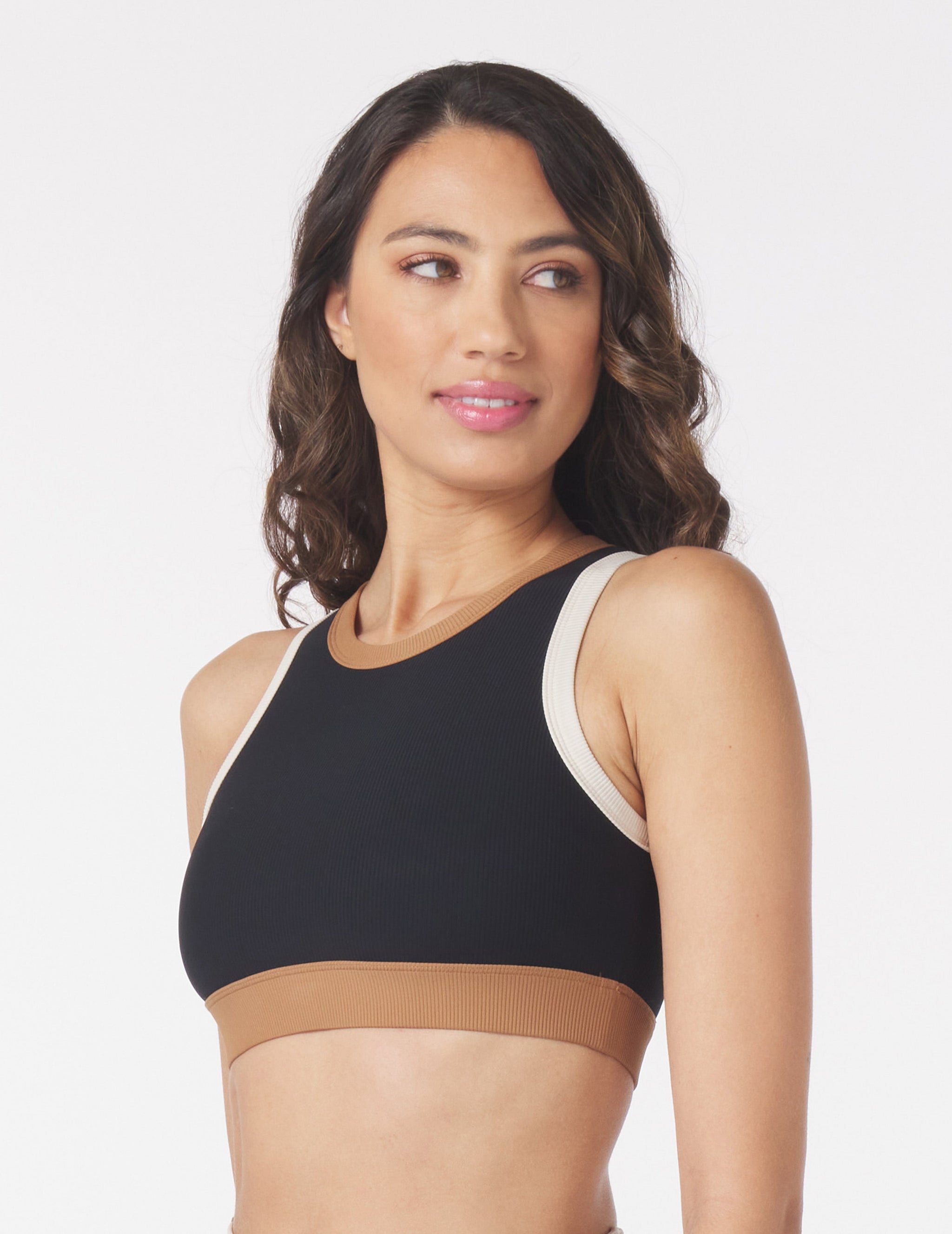 Socialite Bra: Black Oatmilk/Almond Contrast Socialite Bra: Black Oatmilk/Almond Contrast