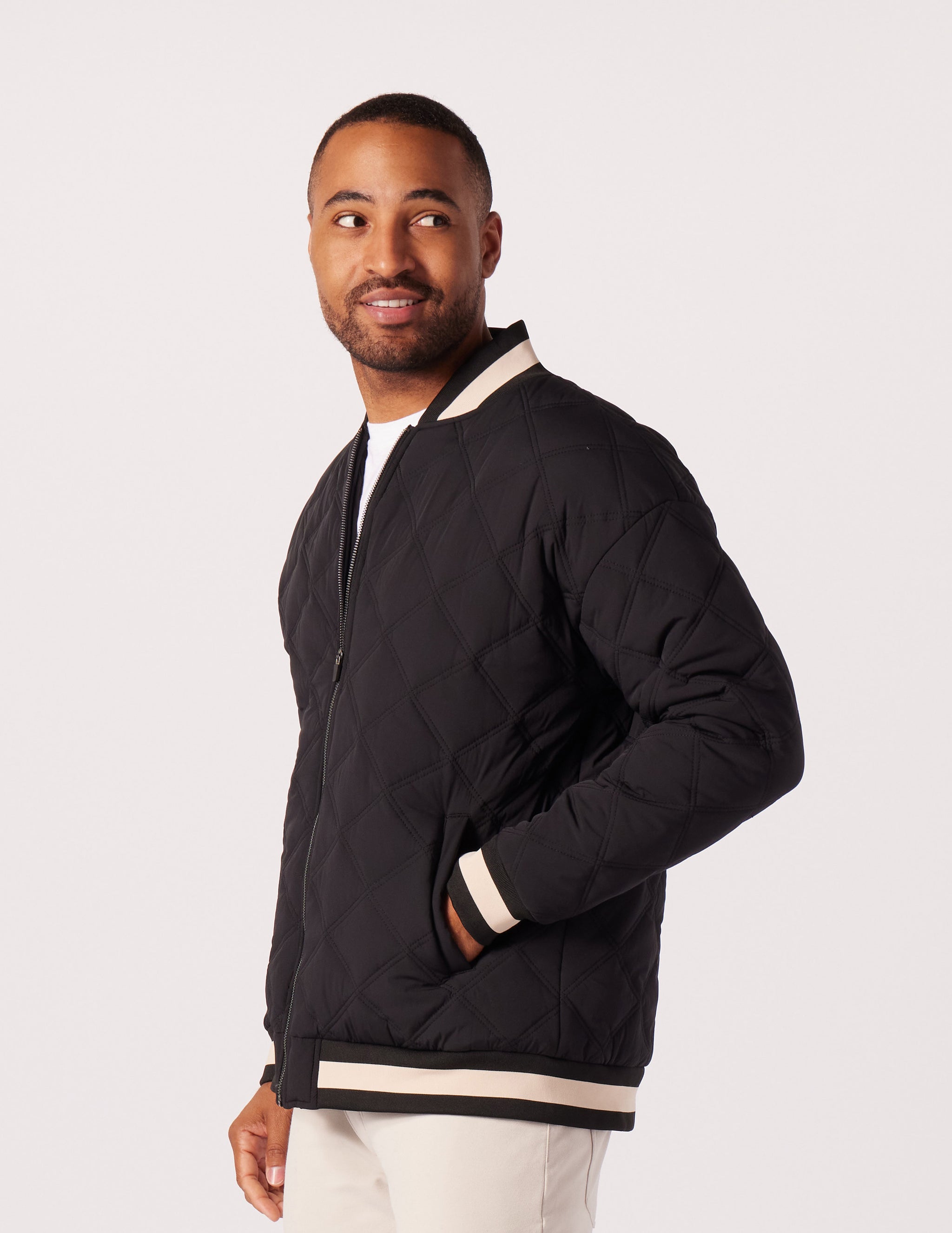 Men's Varsity Jacket: Black/Oamilk Men's Varsity Jacket: Black/Oamilk