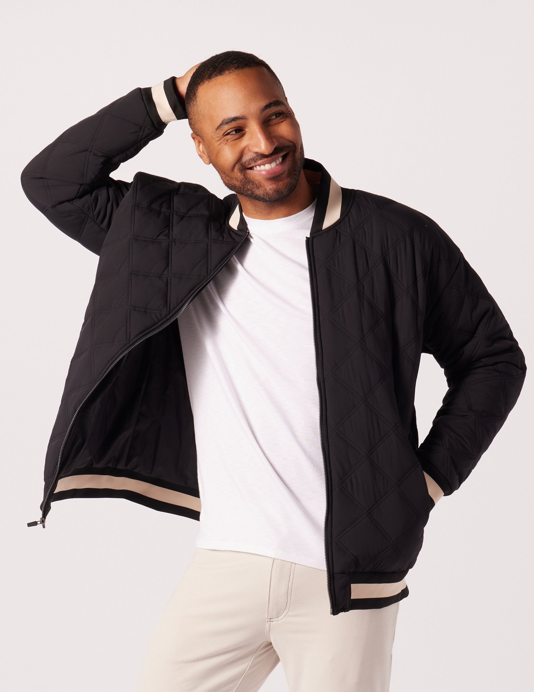 Men's Varsity Jacket: Black/Oamilk Men's Varsity Jacket: Black/Oamilk