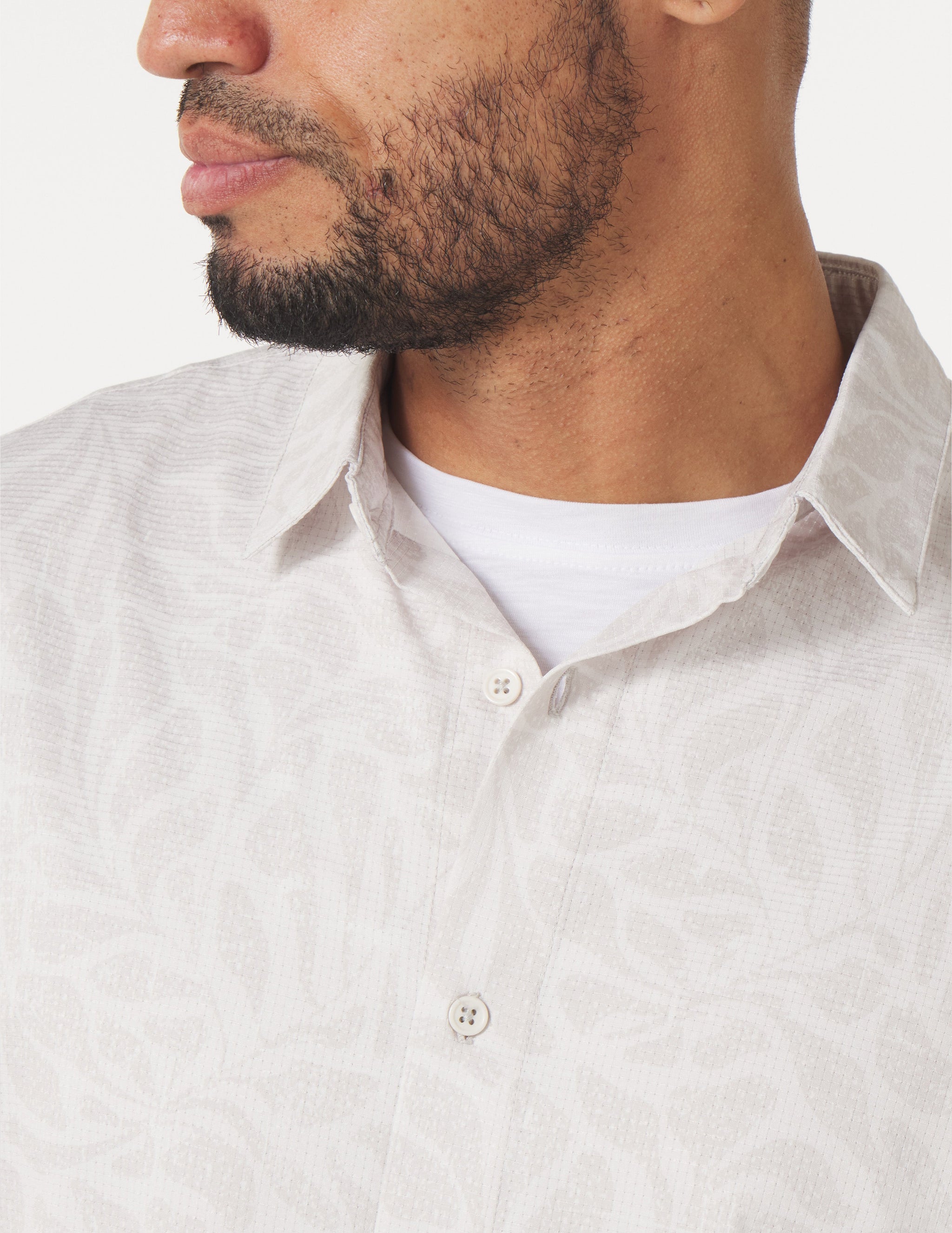 Zephyr Shirt: Oatmilk Palm Daze Print Zephyr Shirt: Oatmilk Palm Daze Print