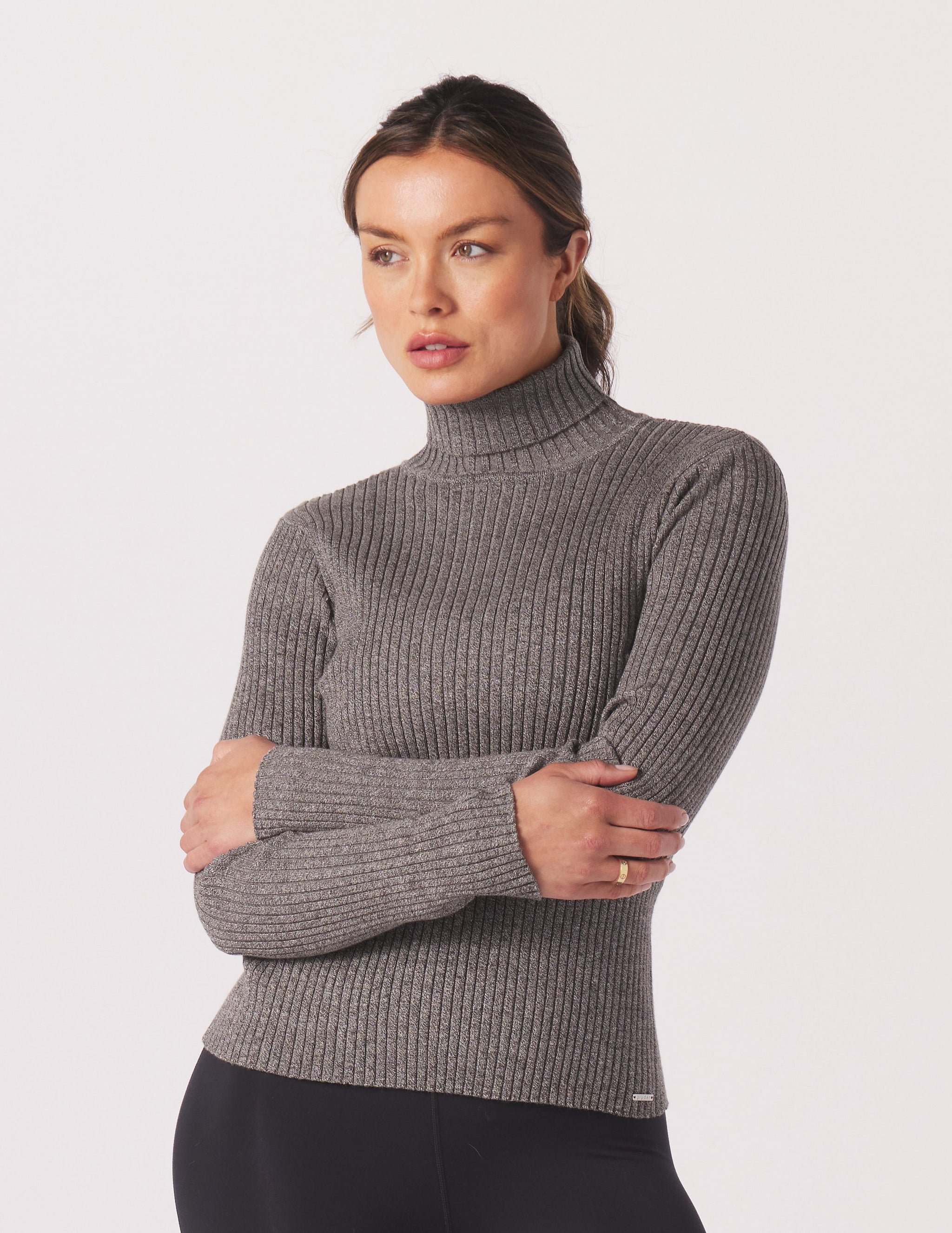 Couture Rib Turtle Neck: Charcoal Heather Couture Rib Turtle Neck: Charcoal Heather