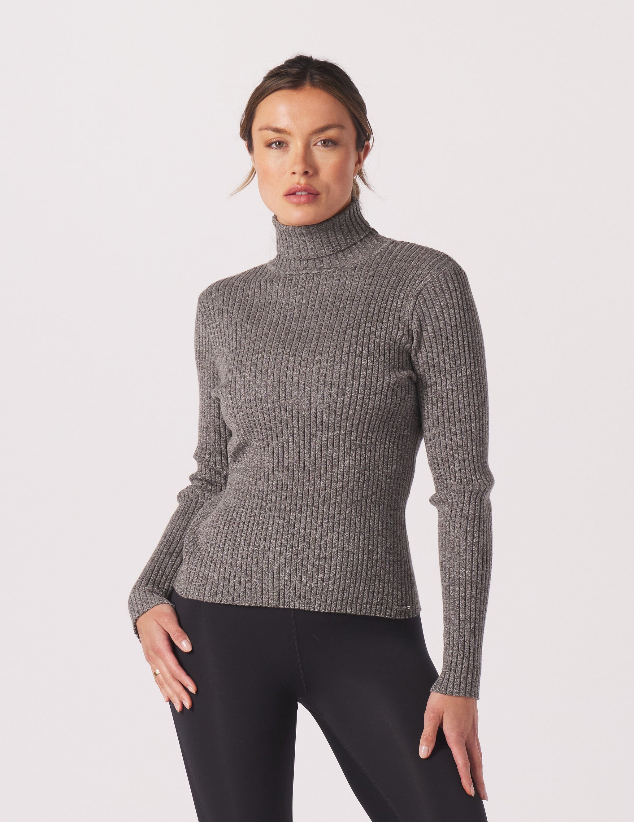 Couture Rib Turtle Neck: Charcoal Heather Couture Rib Turtle Neck: Charcoal Heather
