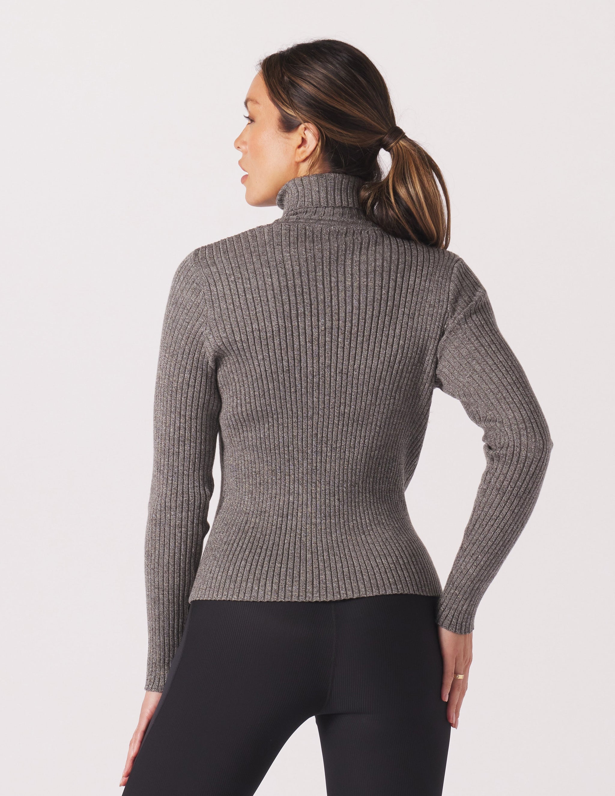 Couture Rib Turtle Neck: Charcoal Heather Couture Rib Turtle Neck: Charcoal Heather