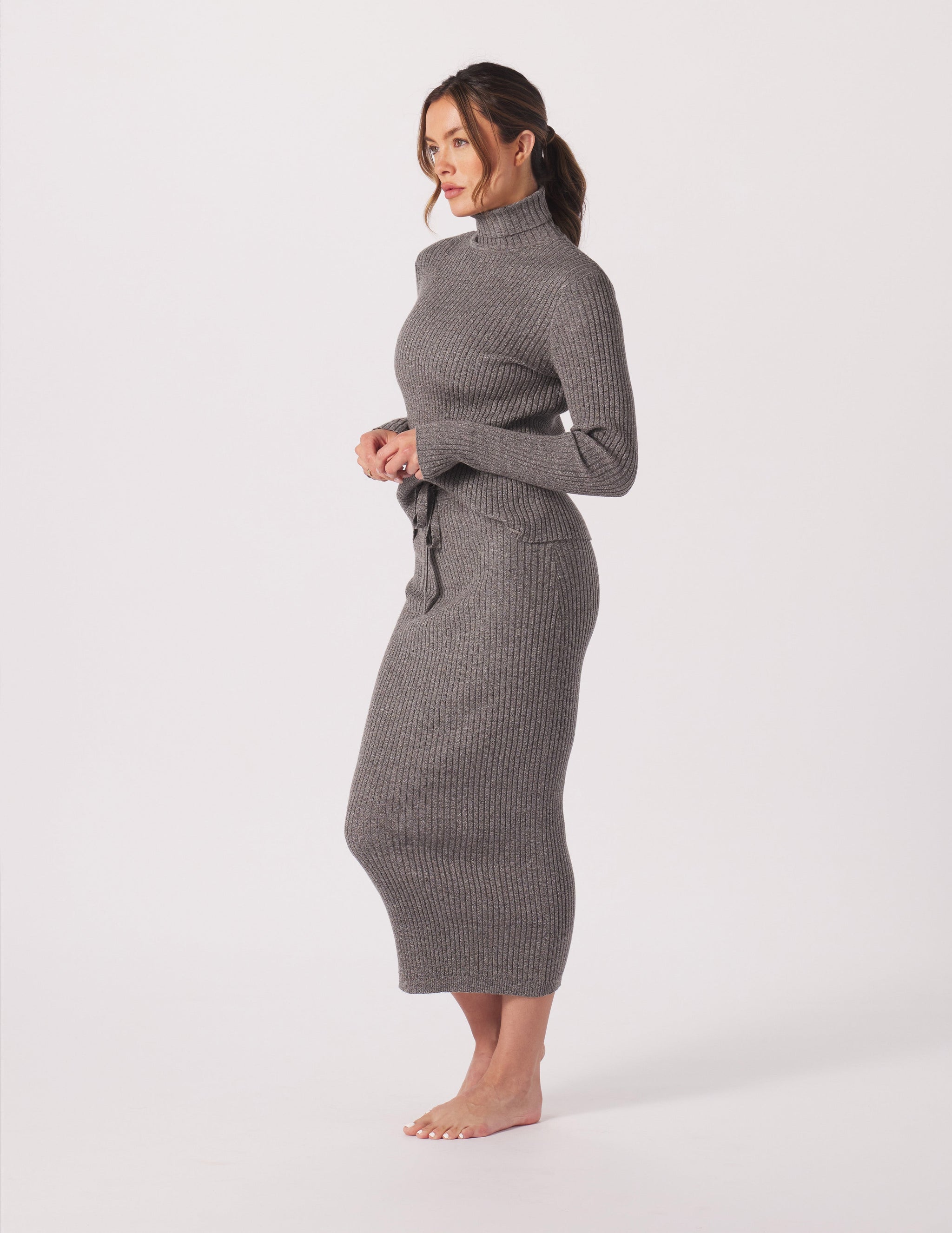 Couture Rib Turtle Neck: Charcoal Heather Couture Rib Turtle Neck: Charcoal Heather