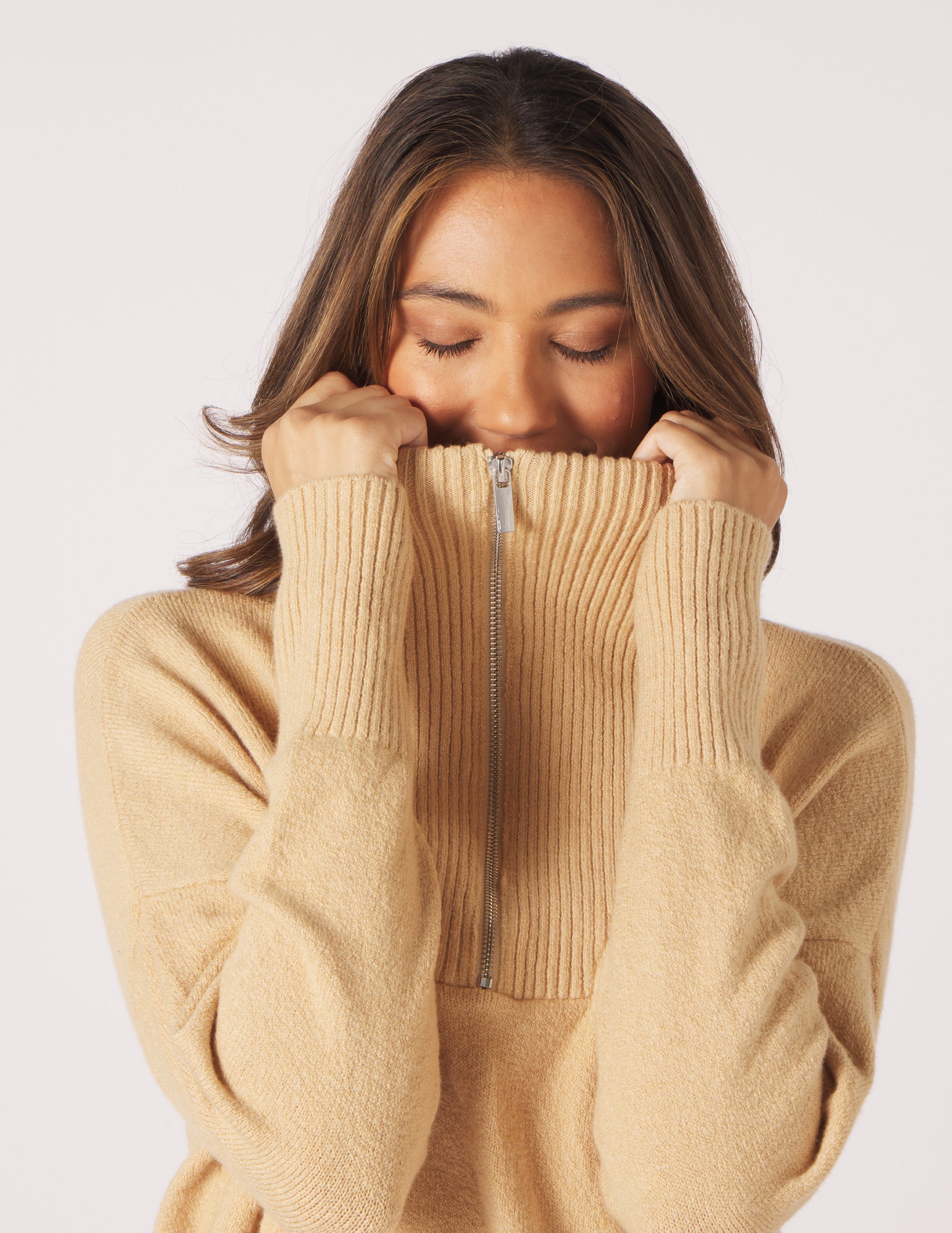 Elevated 1/4 Zip: Tan Elevated 1/4 Zip: Tan