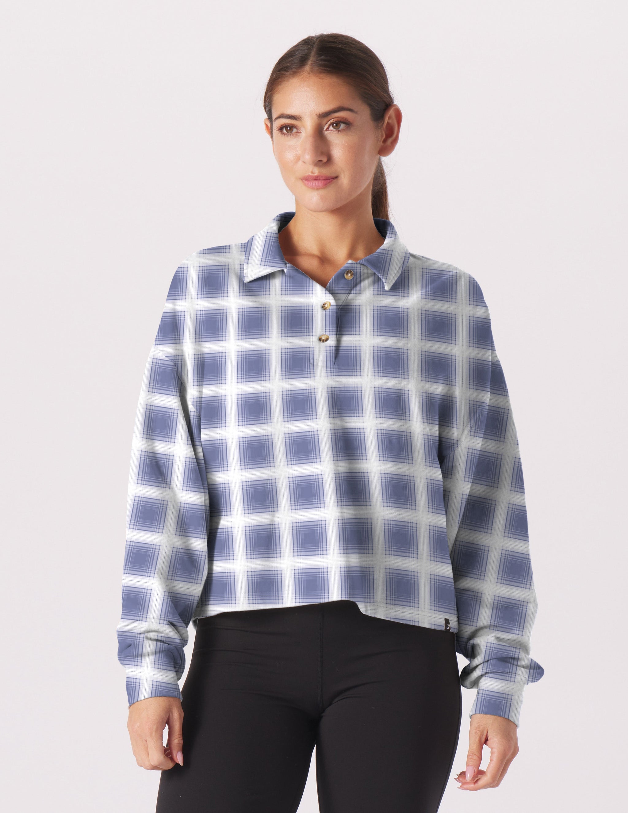 Lounge Skimmer Polo: Washed Blue/Oatmilk Jackson Plaid Lounge Skimmer Polo: Washed Blue/Oatmilk Jackson Plaid
