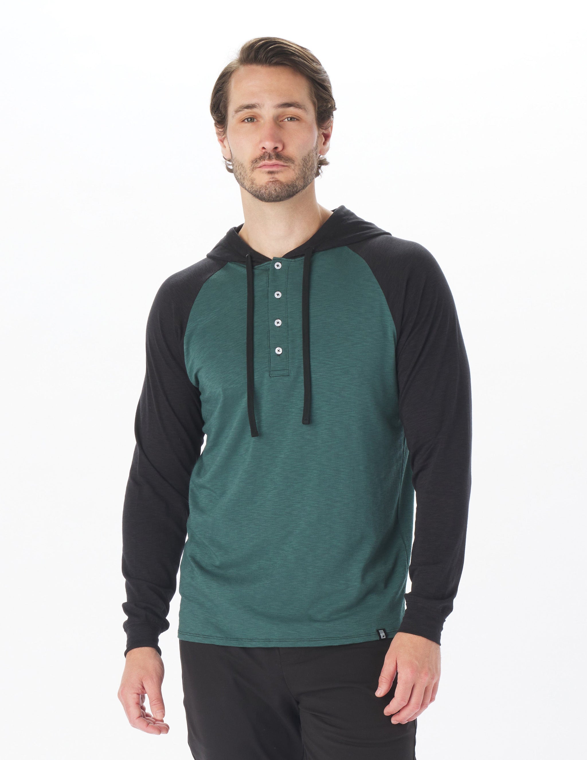 Low Tide Henley Hoodie: Forest/Black Low Tide Henley Hoodie: Forest/Black