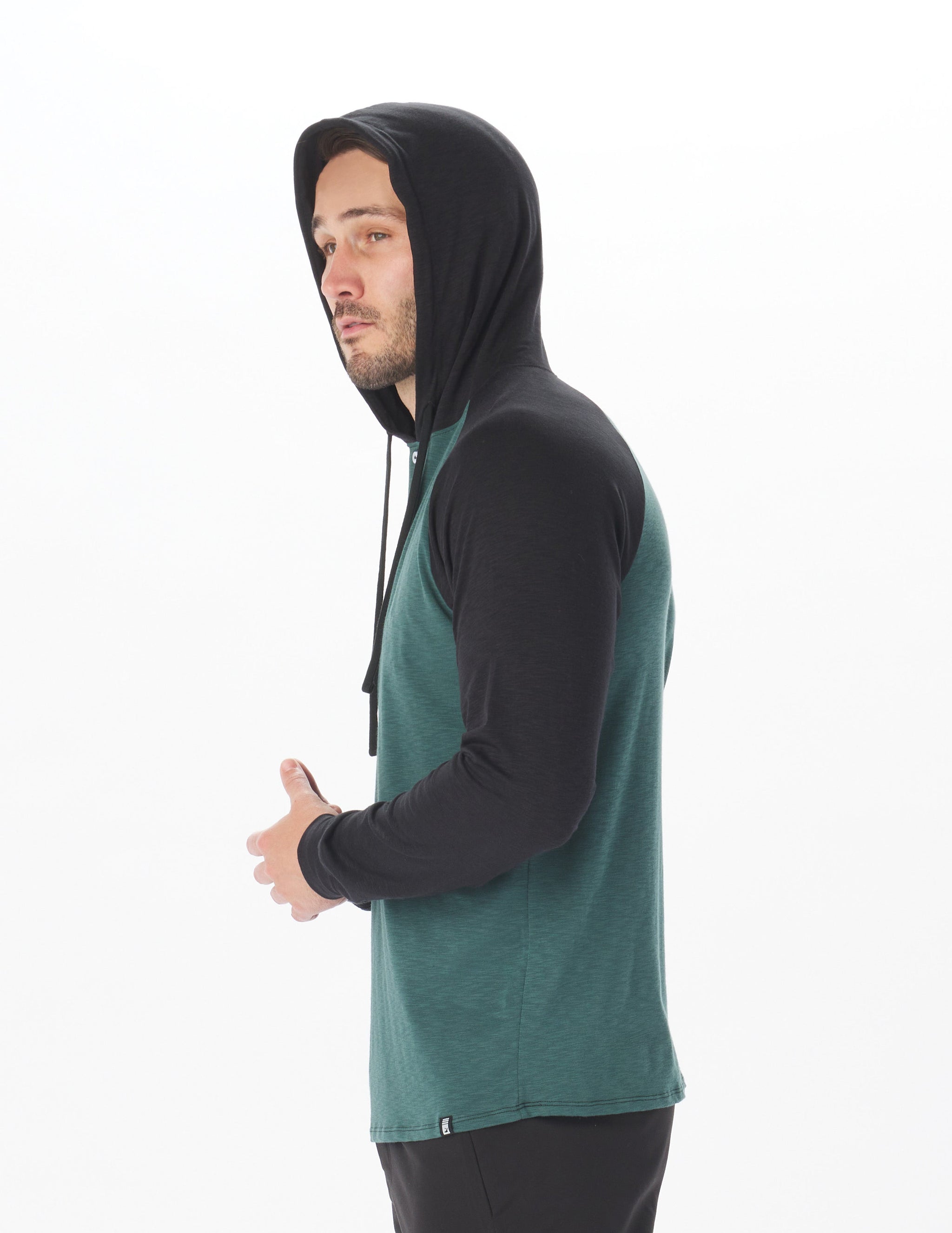 Low Tide Henley Hoodie: Forest/Black Low Tide Henley Hoodie: Forest/Black