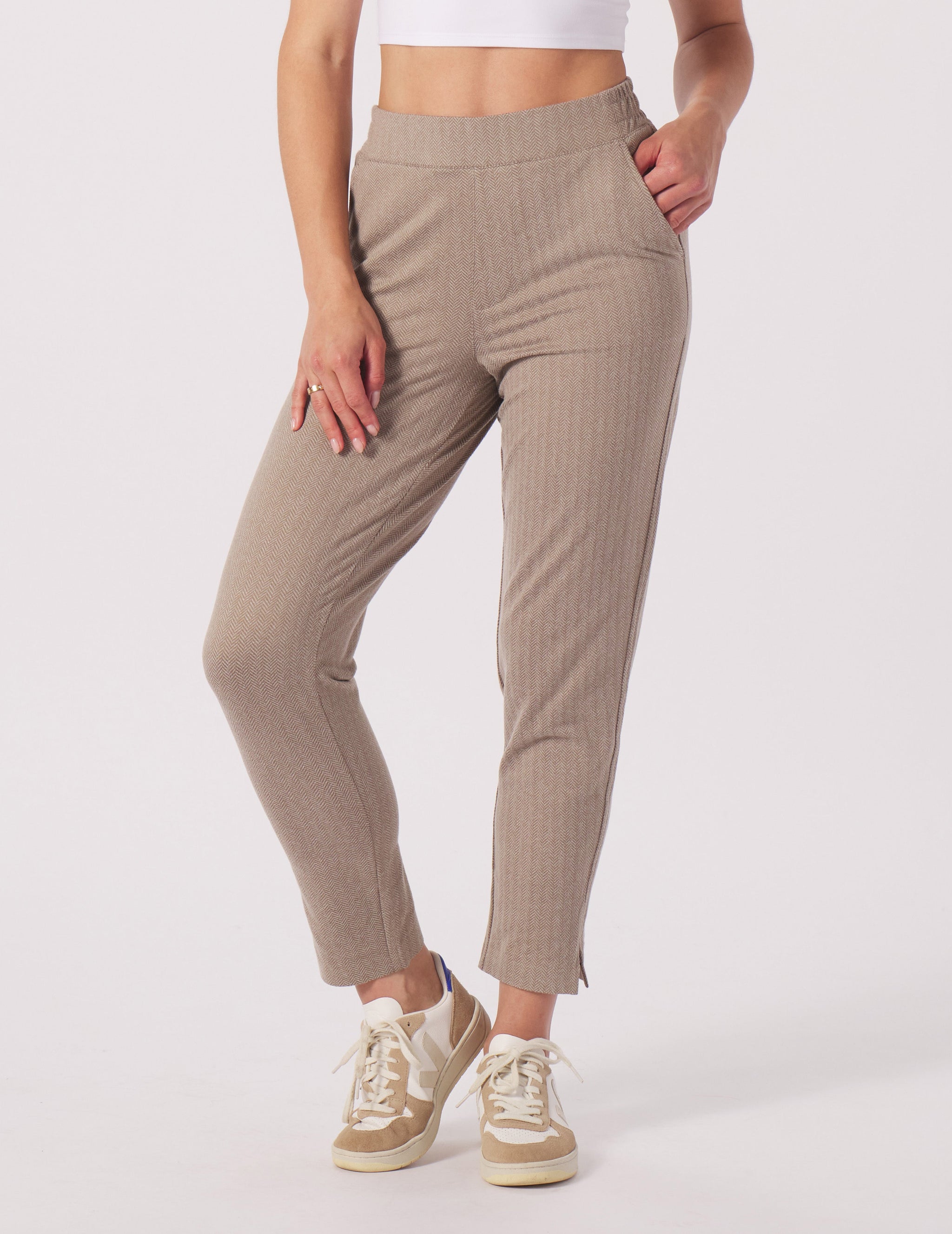 On The Go Ankle Pant: Mocha Herringbone On The Go Ankle Pant: Mocha Herringbone
