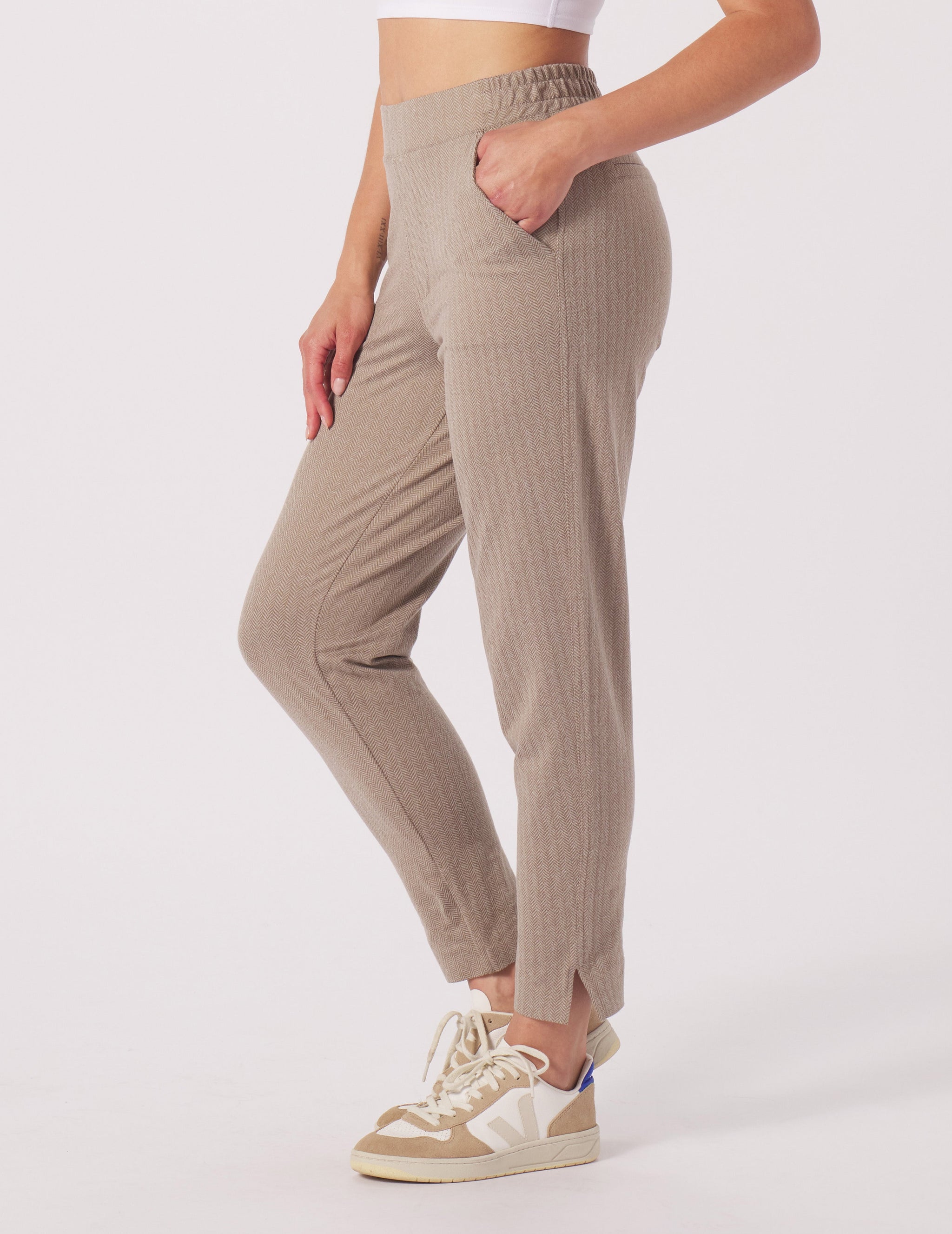 On The Go Ankle Pant: Mocha Herringbone On The Go Ankle Pant: Mocha Herringbone