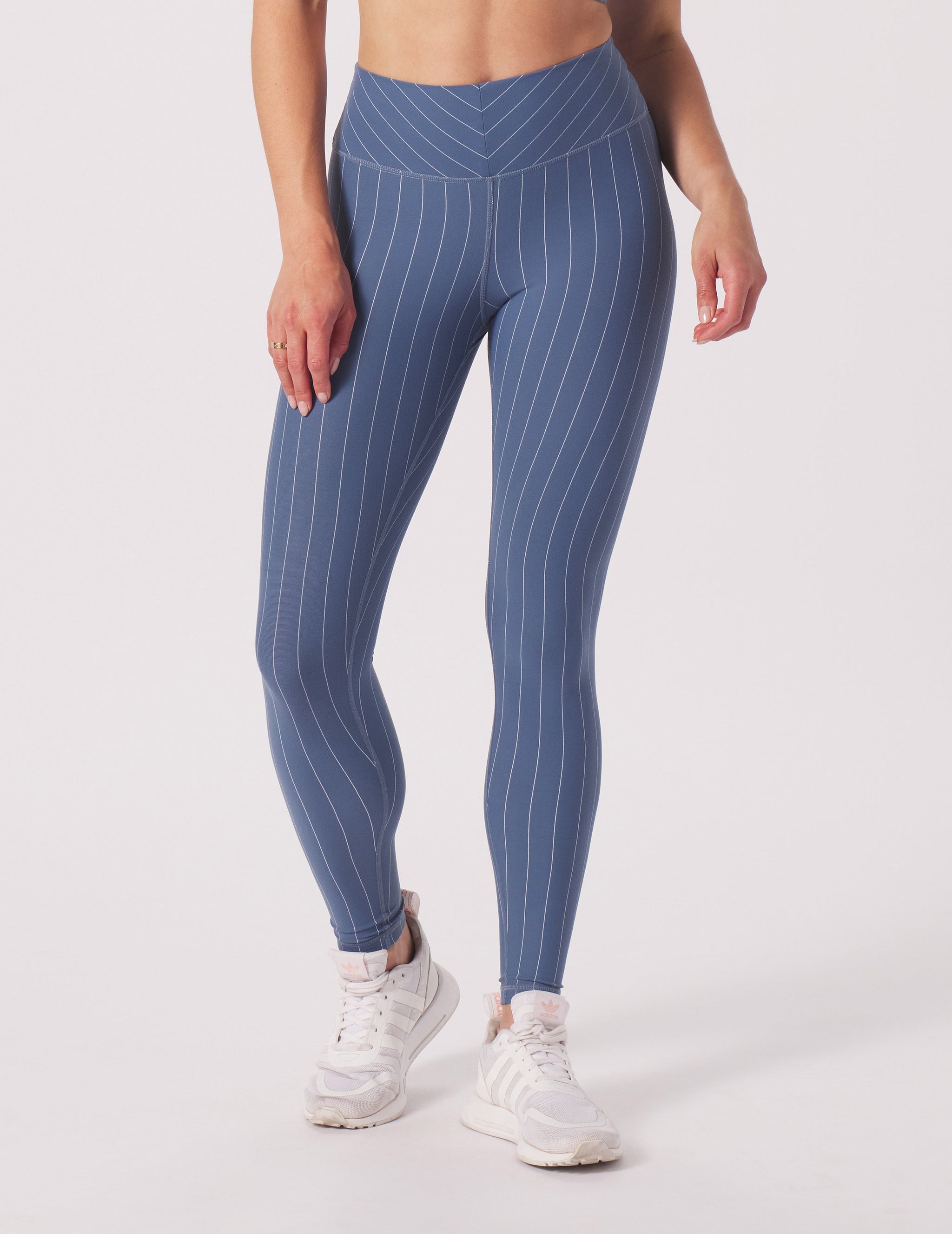 Pursuit Legging: Washed Blue/White Pinstripe Pursuit Legging: Washed Blue/White Pinstripe