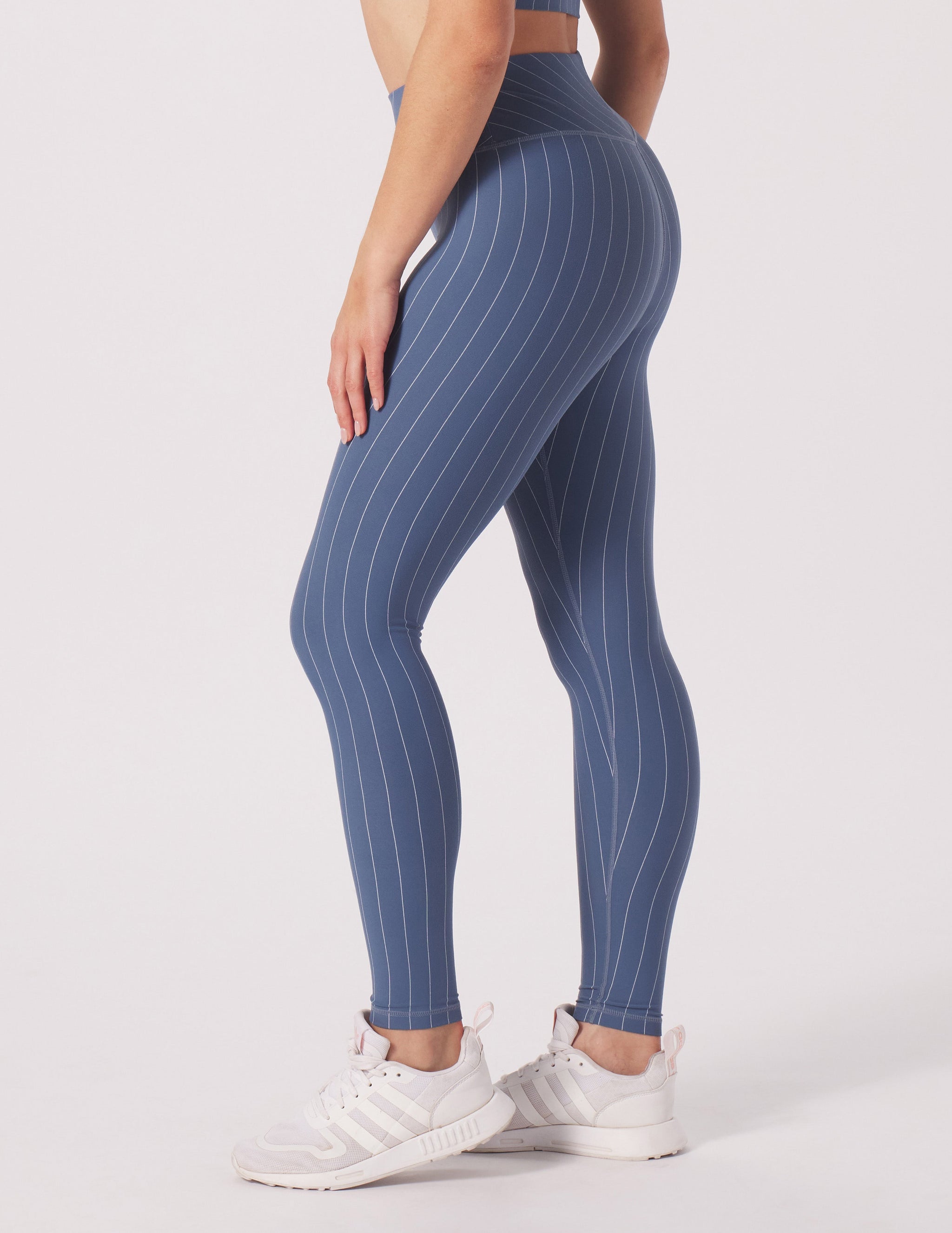 Pursuit Legging: Washed Blue/White Pinstripe Pursuit Legging: Washed Blue/White Pinstripe