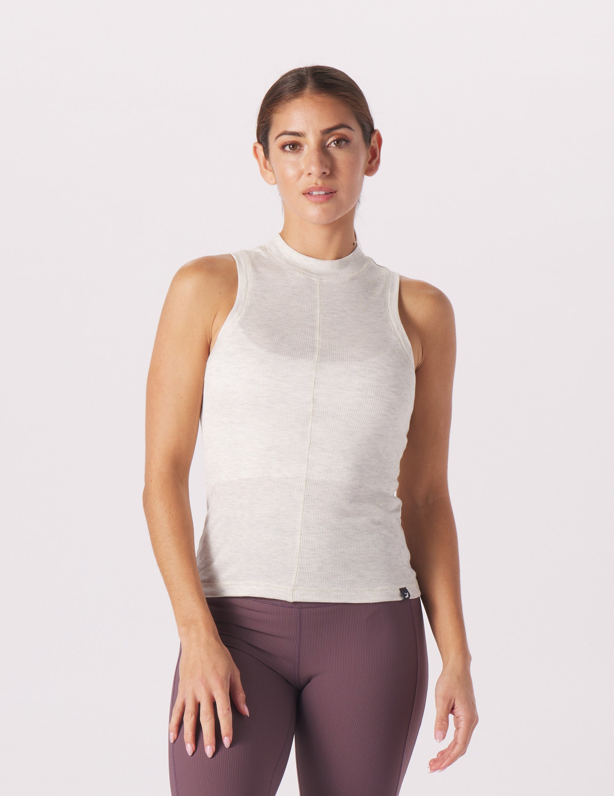 Ruby Mock Neck Tank: Oatmilk Ruby Mock Neck Tank: Oatmilk