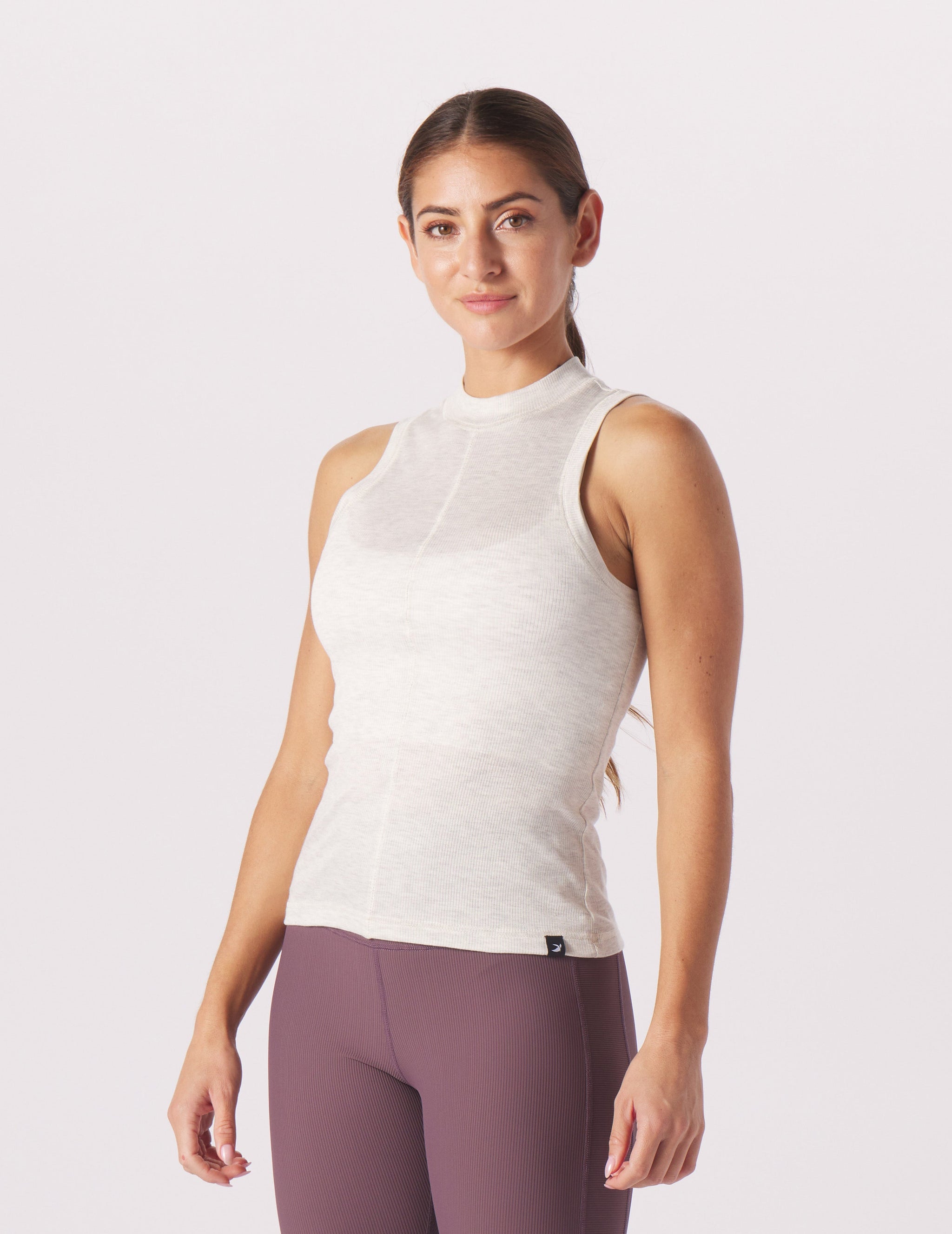 Ruby Mock Neck Tank: Oatmilk Ruby Mock Neck Tank: Oatmilk