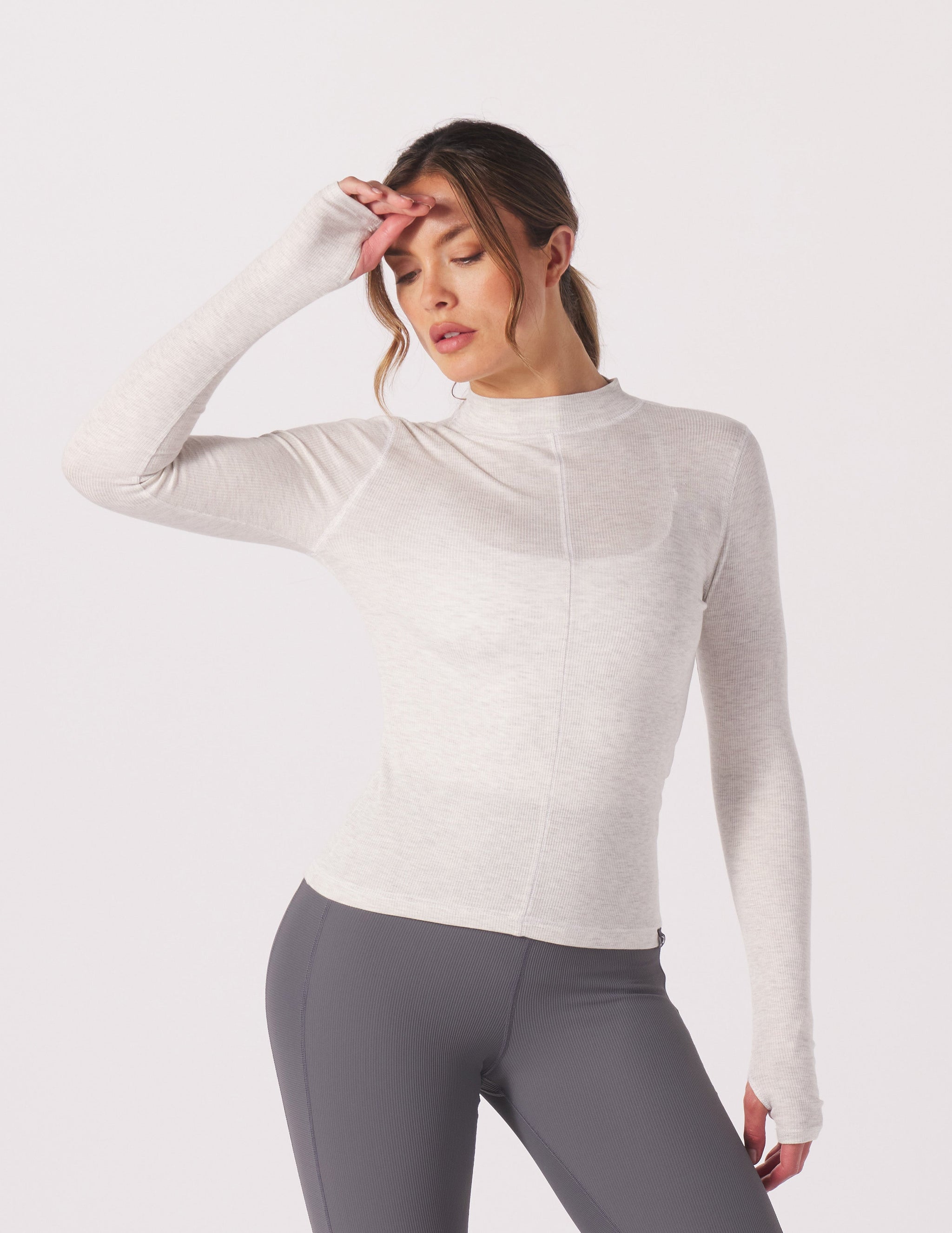Ruby Mock Neck Long Sleeve: Oatmilk Ruby Mock Neck Long Sleeve: Oatmilk