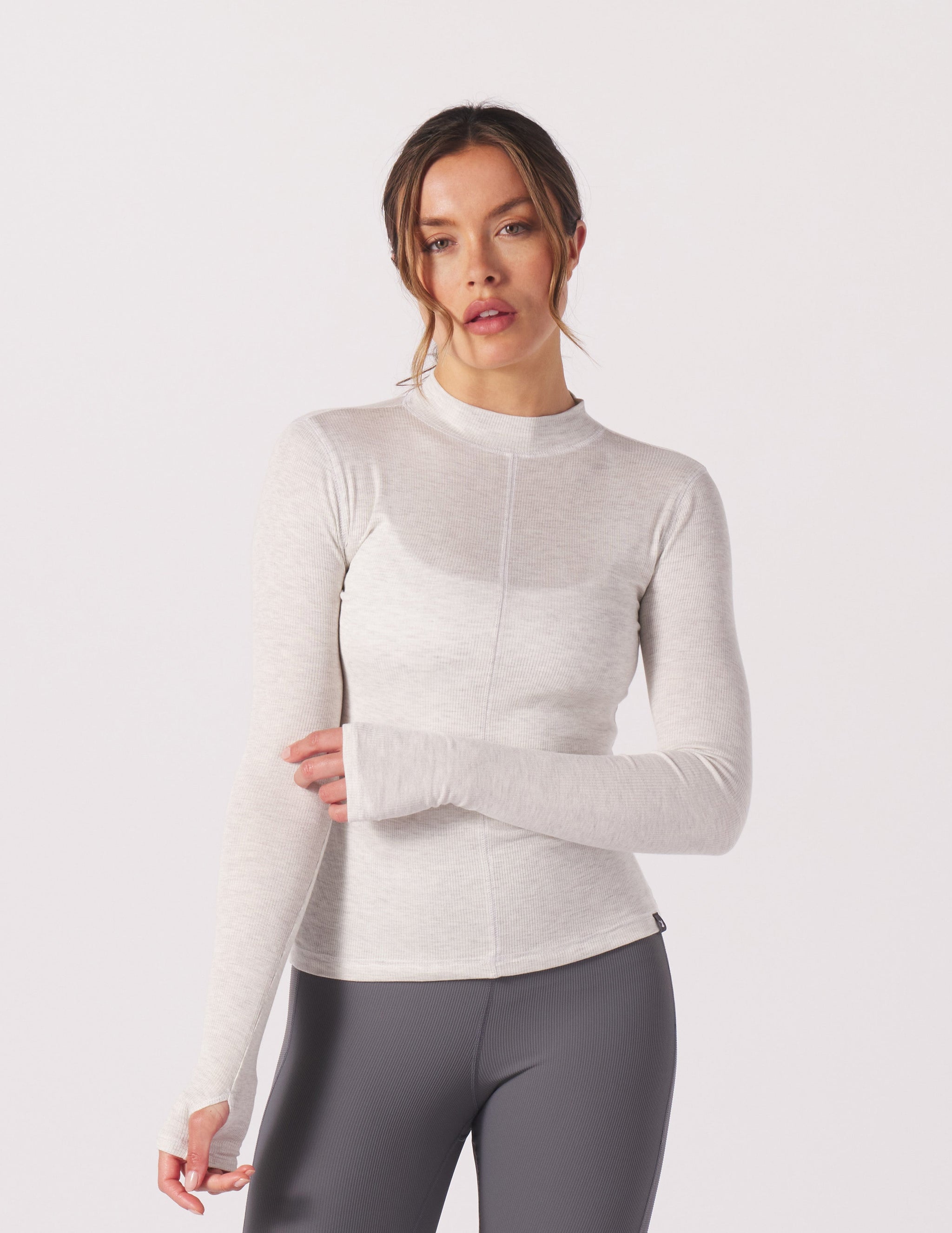 Ruby Mock Neck Long Sleeve: Oatmilk Ruby Mock Neck Long Sleeve: Oatmilk