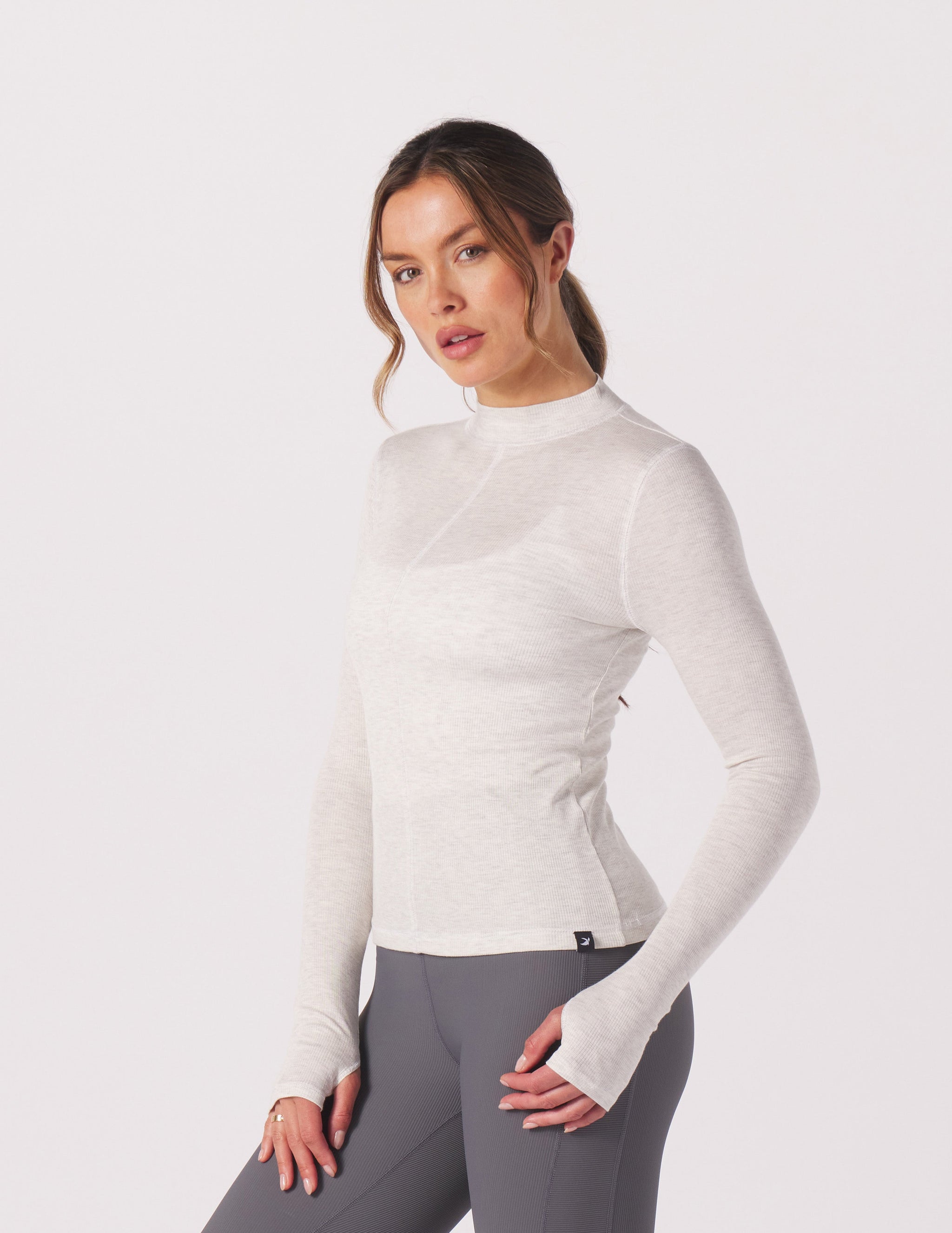 Ruby Mock Neck Long Sleeve: Oatmilk Ruby Mock Neck Long Sleeve: Oatmilk