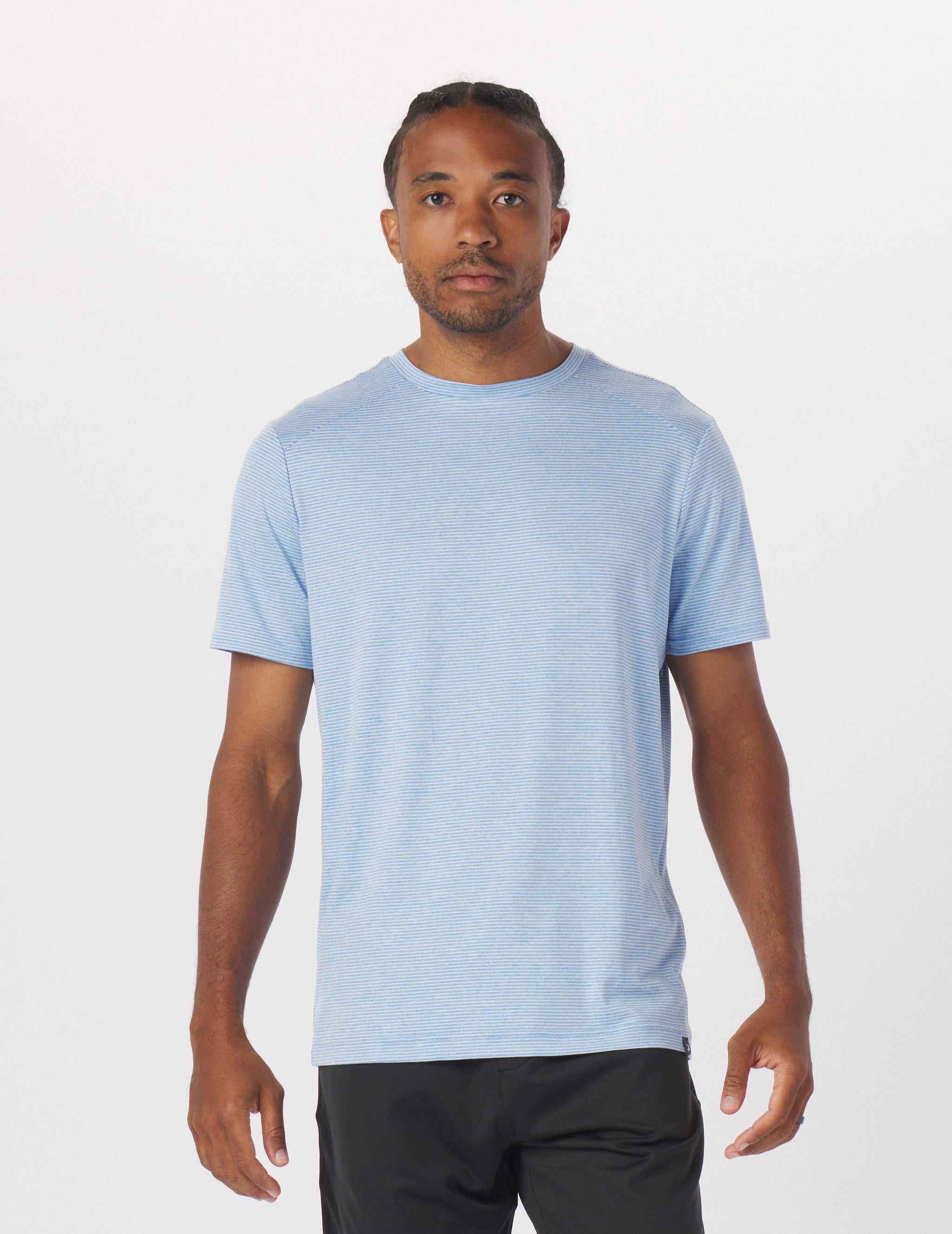 Salton Short Sleeve: Ice Blue/Oatmilk Stripe Salton Short Sleeve: Ice Blue/Oatmilk Stripe