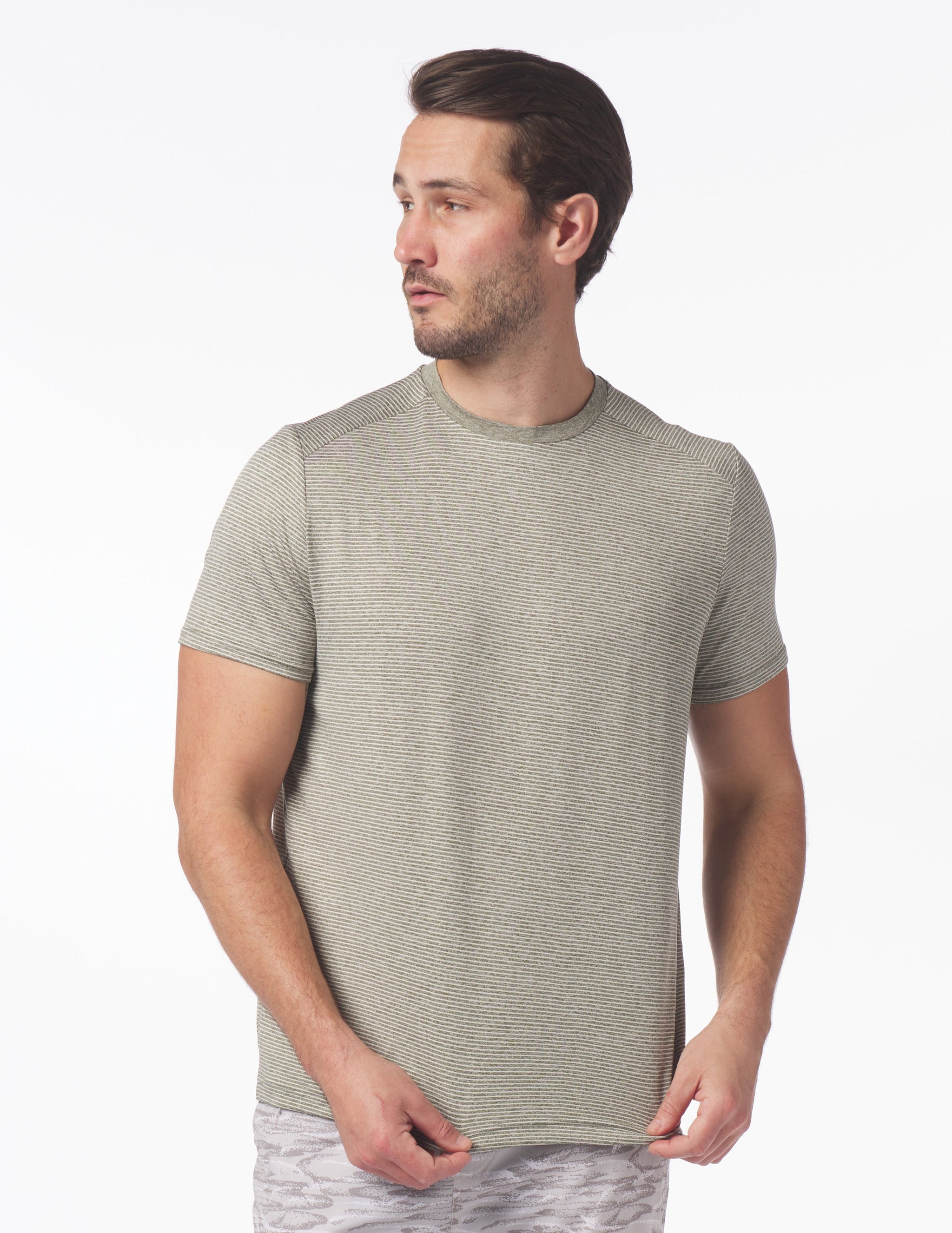 Salton Short Sleeve: Moss Heather/White Stripe Salton Short Sleeve: Moss Heather/White Stripe