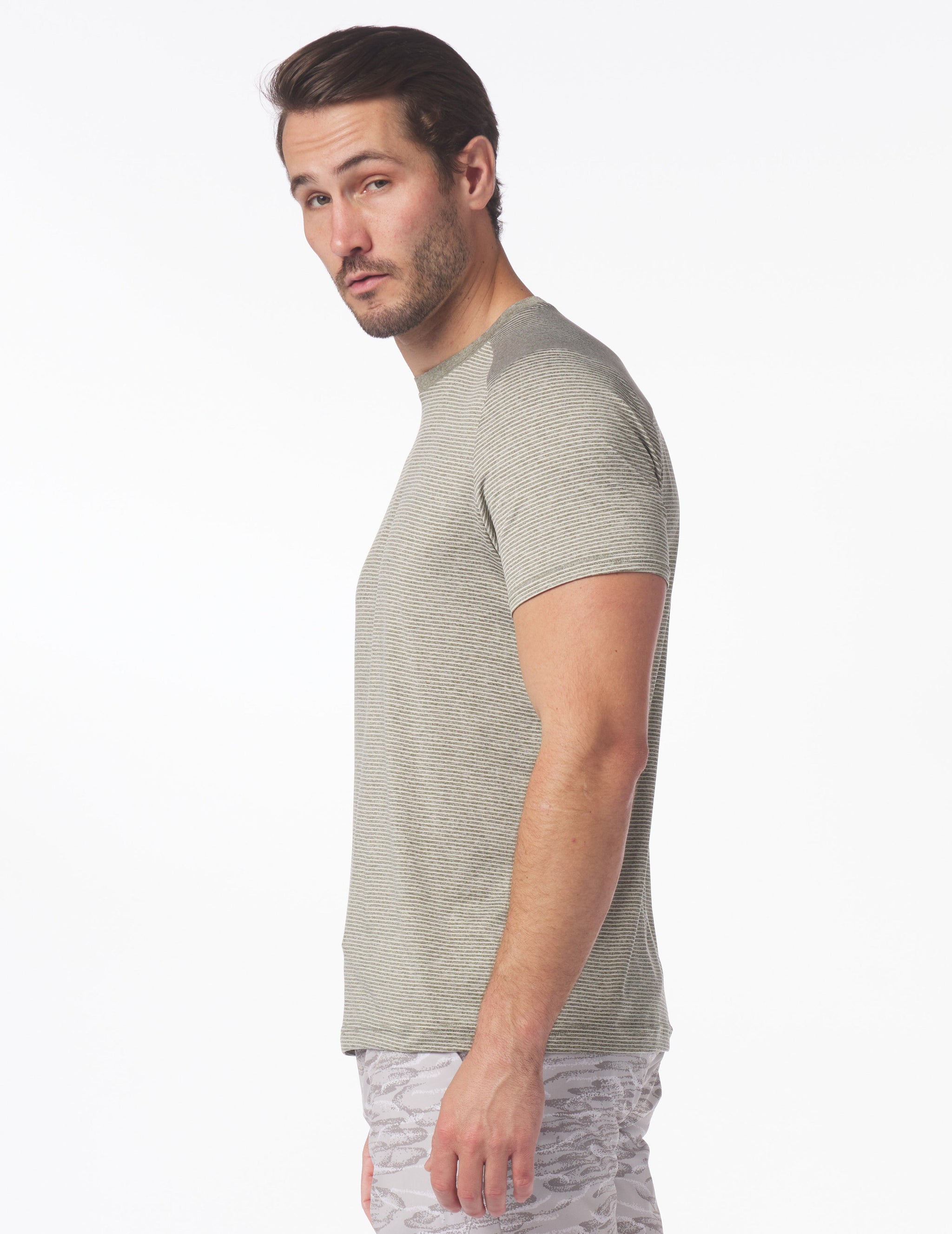 Salton Short Sleeve: Moss Heather/White Stripe Salton Short Sleeve: Moss Heather/White Stripe