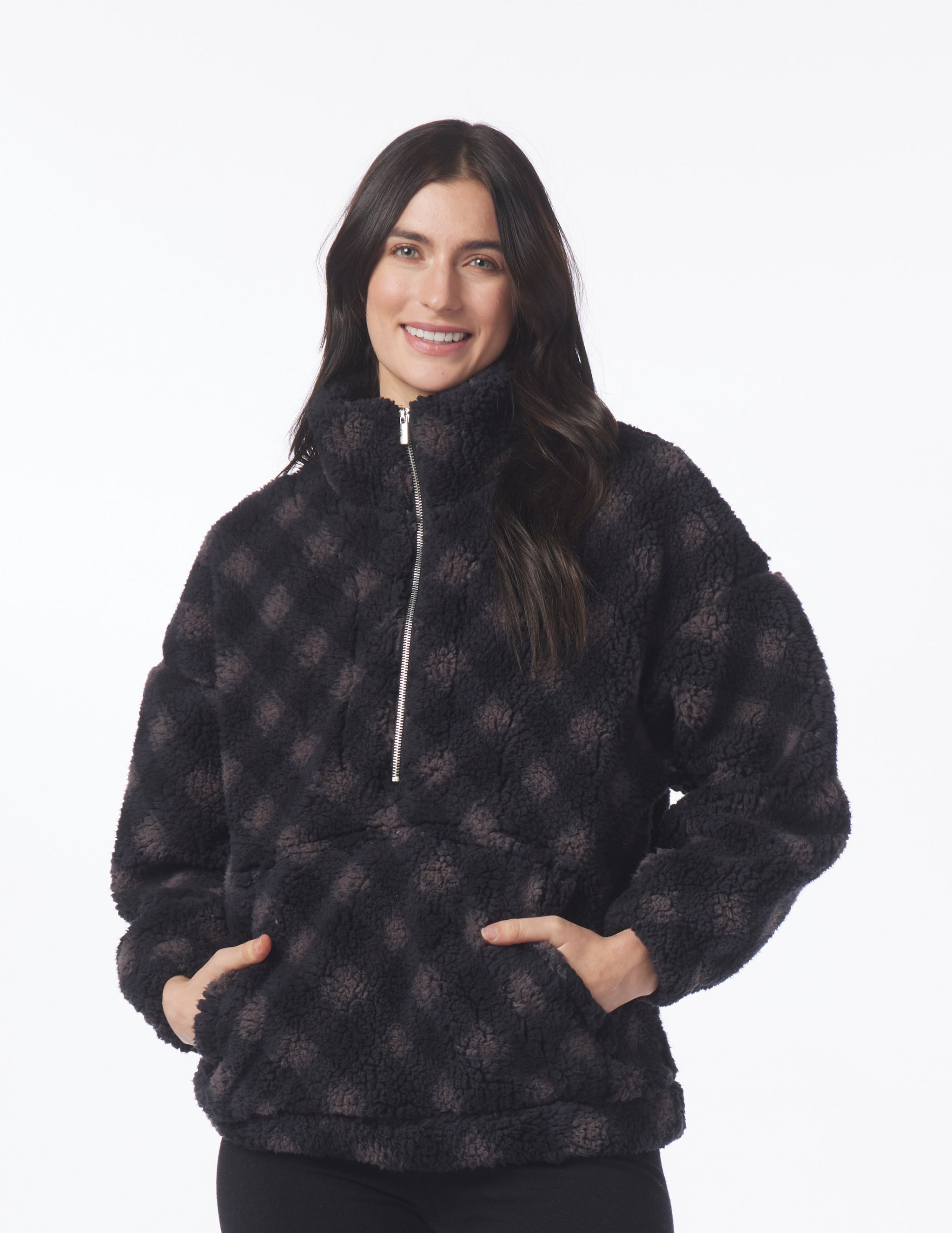 Sherpa Quarter Zip: Black Buffalo Plaid Sherpa Quarter Zip: Black Buffalo Plaid