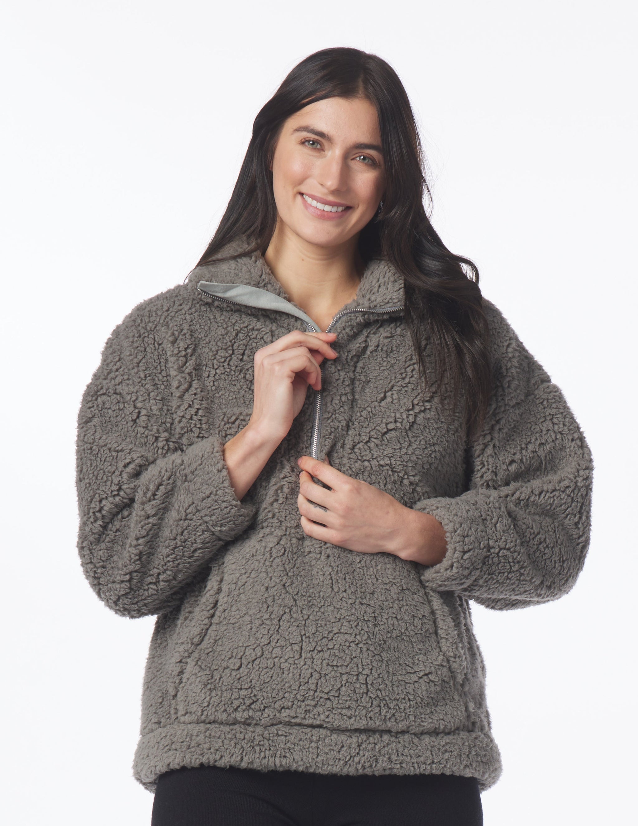 Sherpa Quarter Zip: Silver Fog Sherpa Quarter Zip: Silver Fog