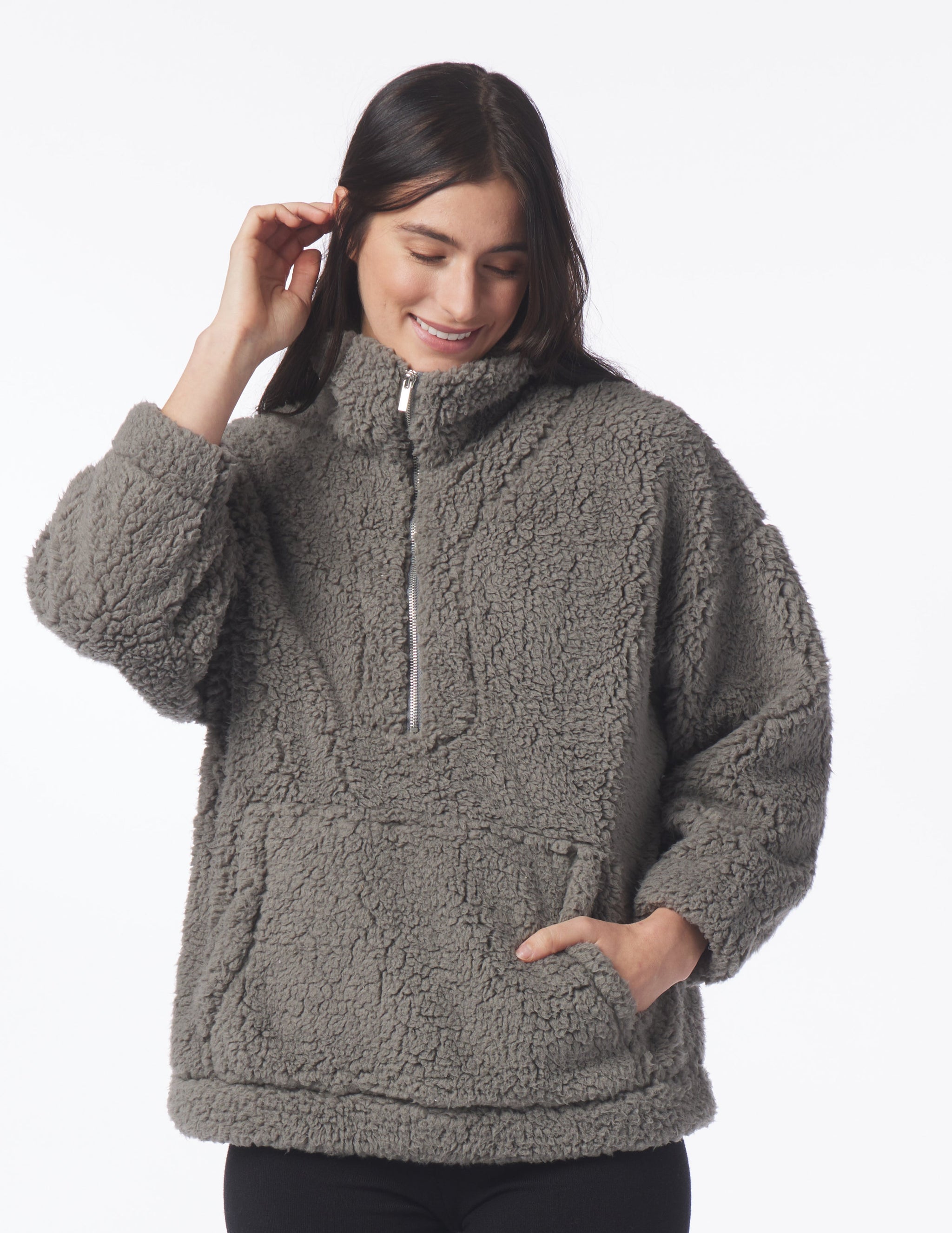 Sherpa Quarter Zip: Silver Fog Sherpa Quarter Zip: Silver Fog