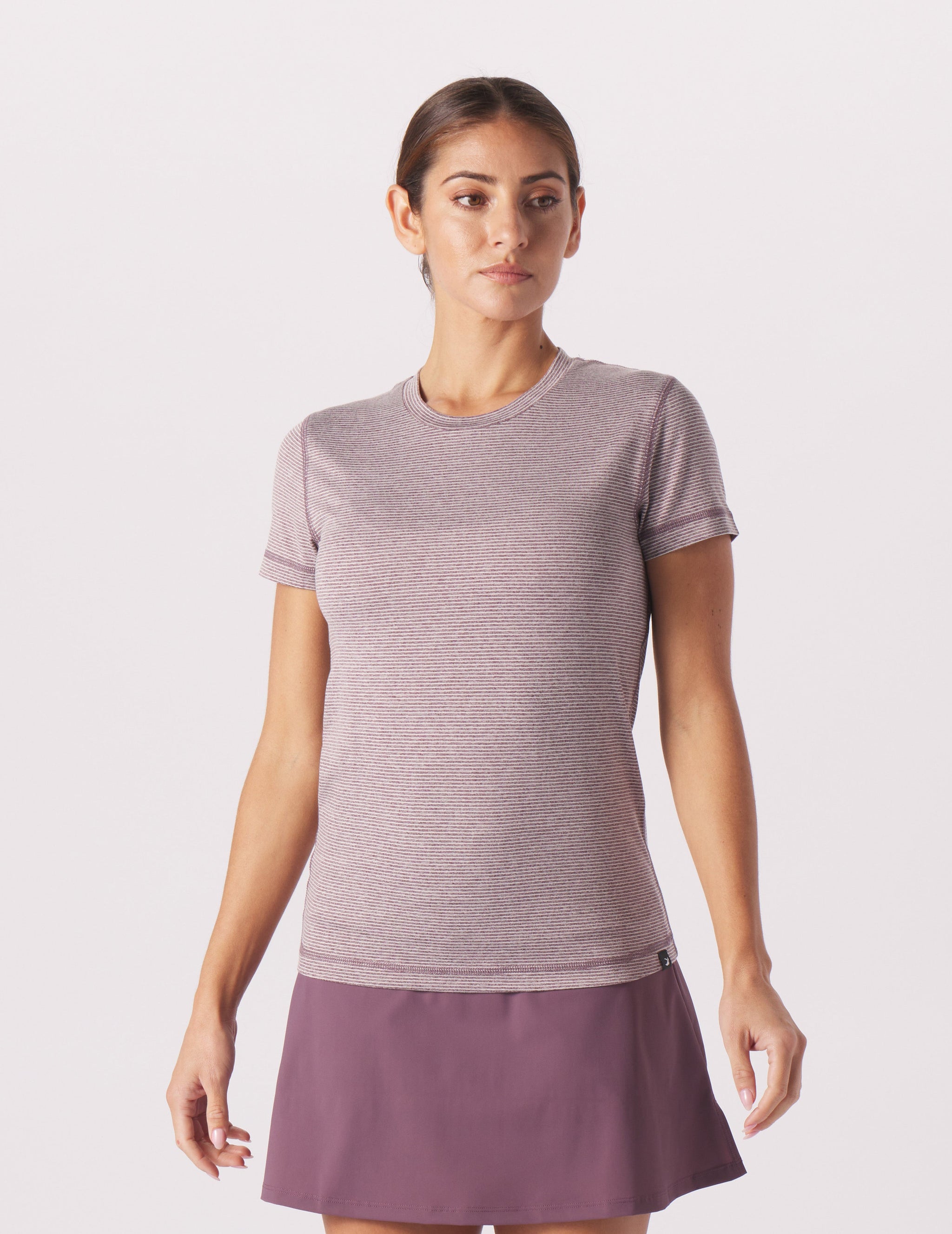 Simplicity Tee: Berry Wine/Oatmilk Stripe Simplicity Tee: Berry Wine/Oatmilk Stripe