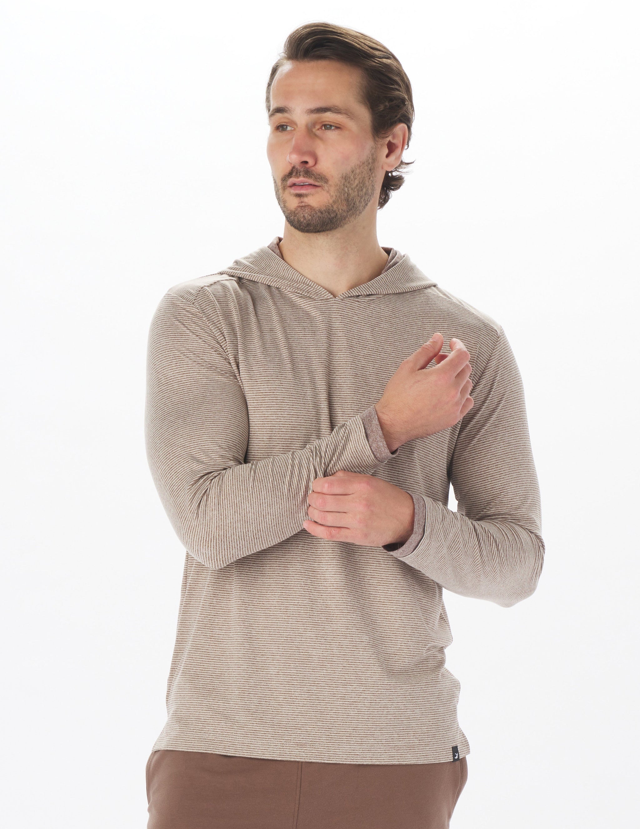 Taclite Hoodie: Espresso and Oatmilk Stripe Taclite Hoodie: Espresso and Oatmilk Stripe