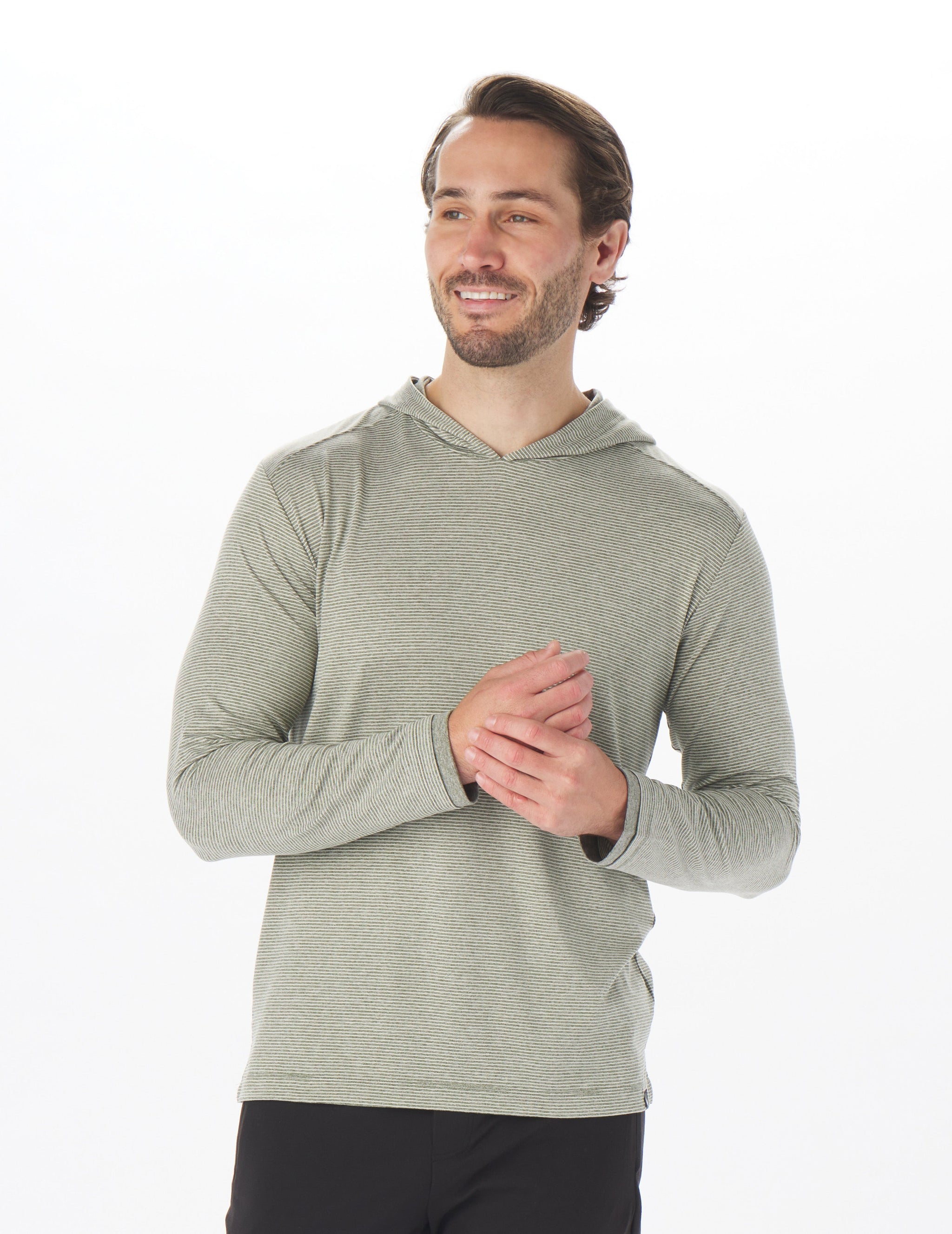 Taclite Hoodie: Forest and Oatmilk Stripe Taclite Hoodie: Forest and Oatmilk Stripe