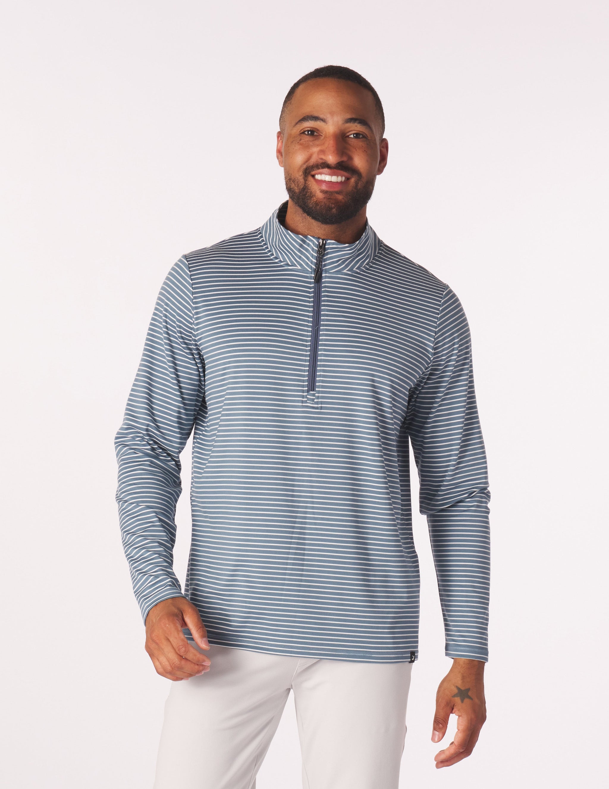 Tahoe 1/4 Zip: Washed Blue/White Stripe Tahoe 1/4 Zip: Washed Blue/White Stripe